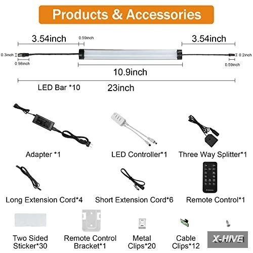 Dimmable LED Under Cabinet Lights Kit – 10 PCS Warm White Strip Lighting