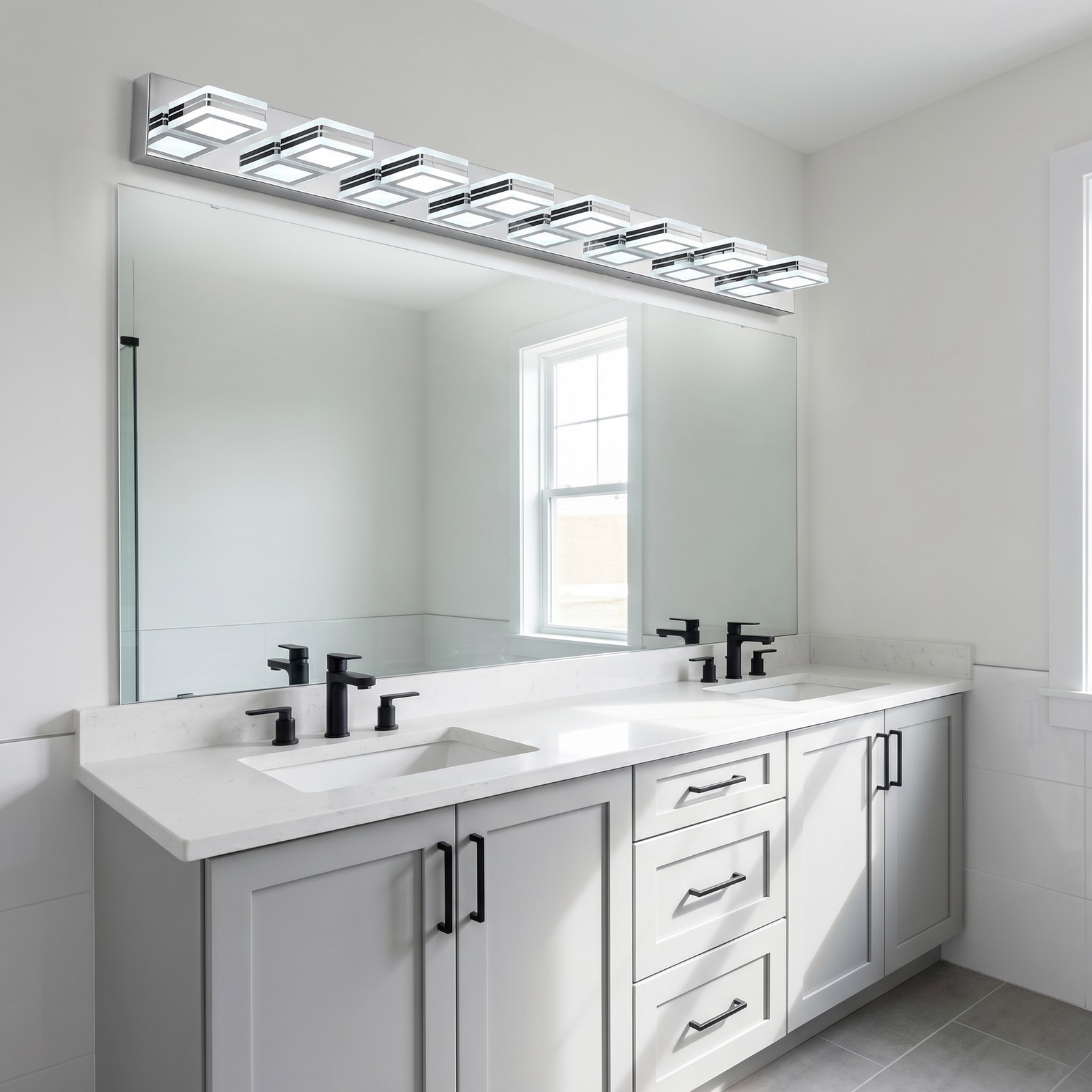 Chrome Dimmable LED Vanity Light 52 inch 8-Lights Wall Fixture Bathroom Mirror