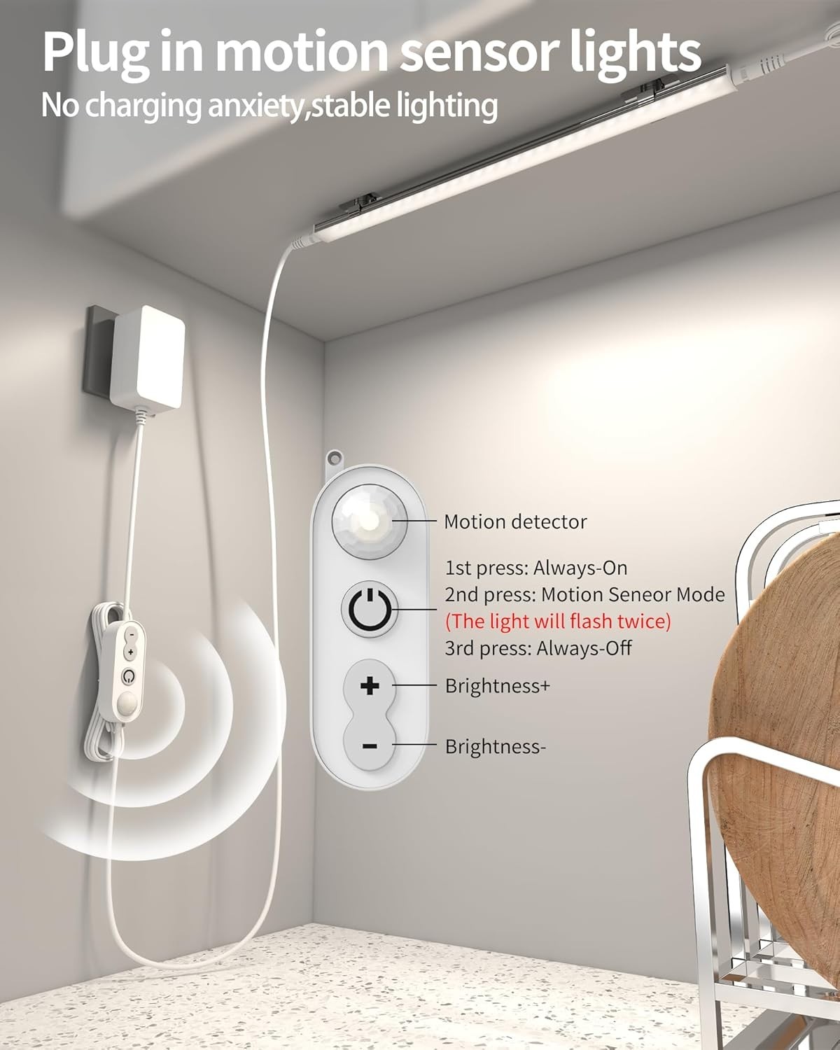 6 Pack Motion Sensor Dimmable LED Under Cabinet Lighting – Daylight White 4500K