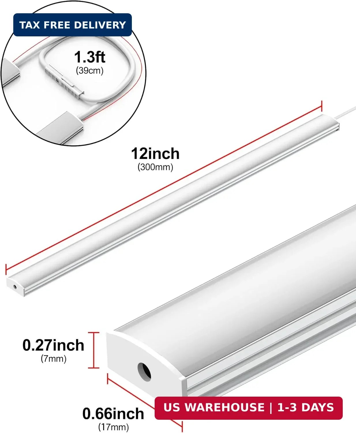 Plug-In under Cabinet Lighting, Dimmable Counter Lights for Kitchen, 2Pcs 12 Inc