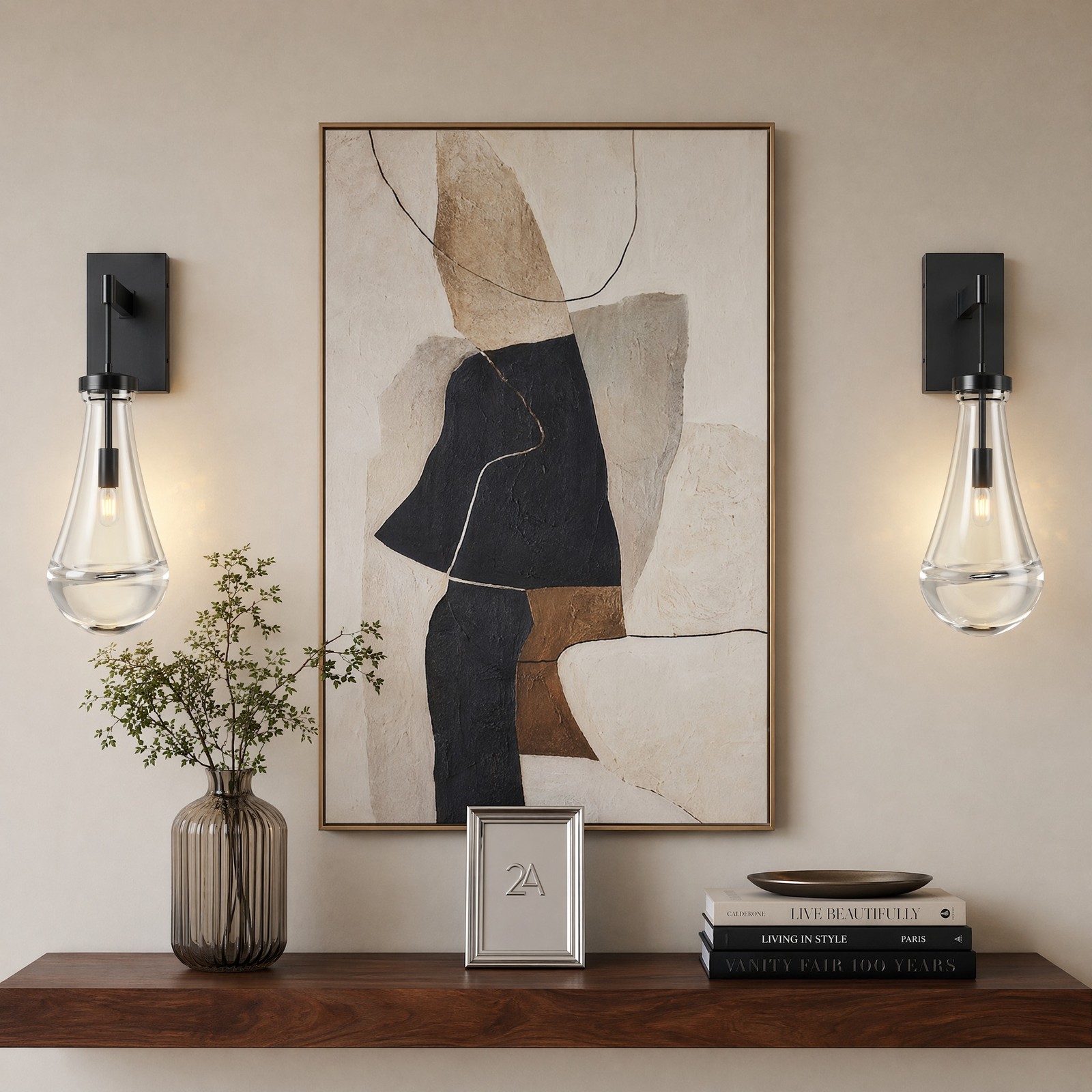 2 Pack 18 in Indoor Black Raindrop Glass LED Wall Light Dimmable Sconce Fixture