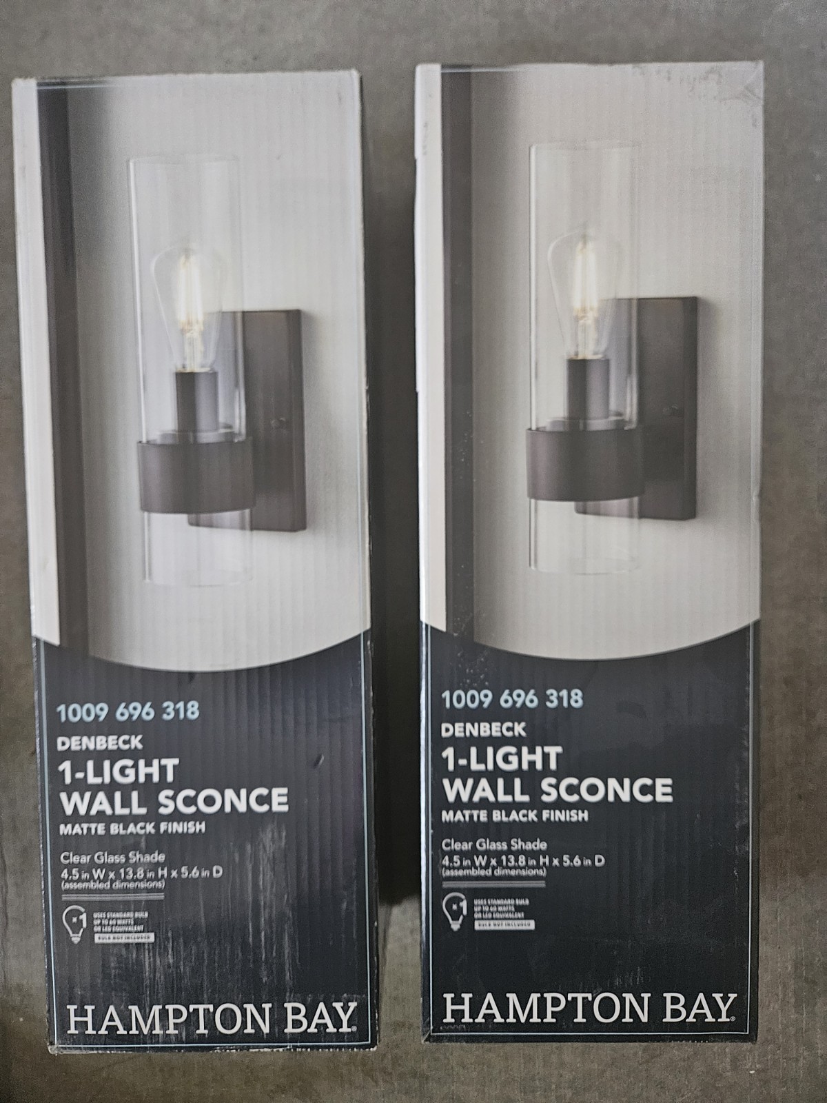 Hampton Bay Denbeck 4.5 in. W Matte Black 1-Light Sconce Clear Glass 2 Pack