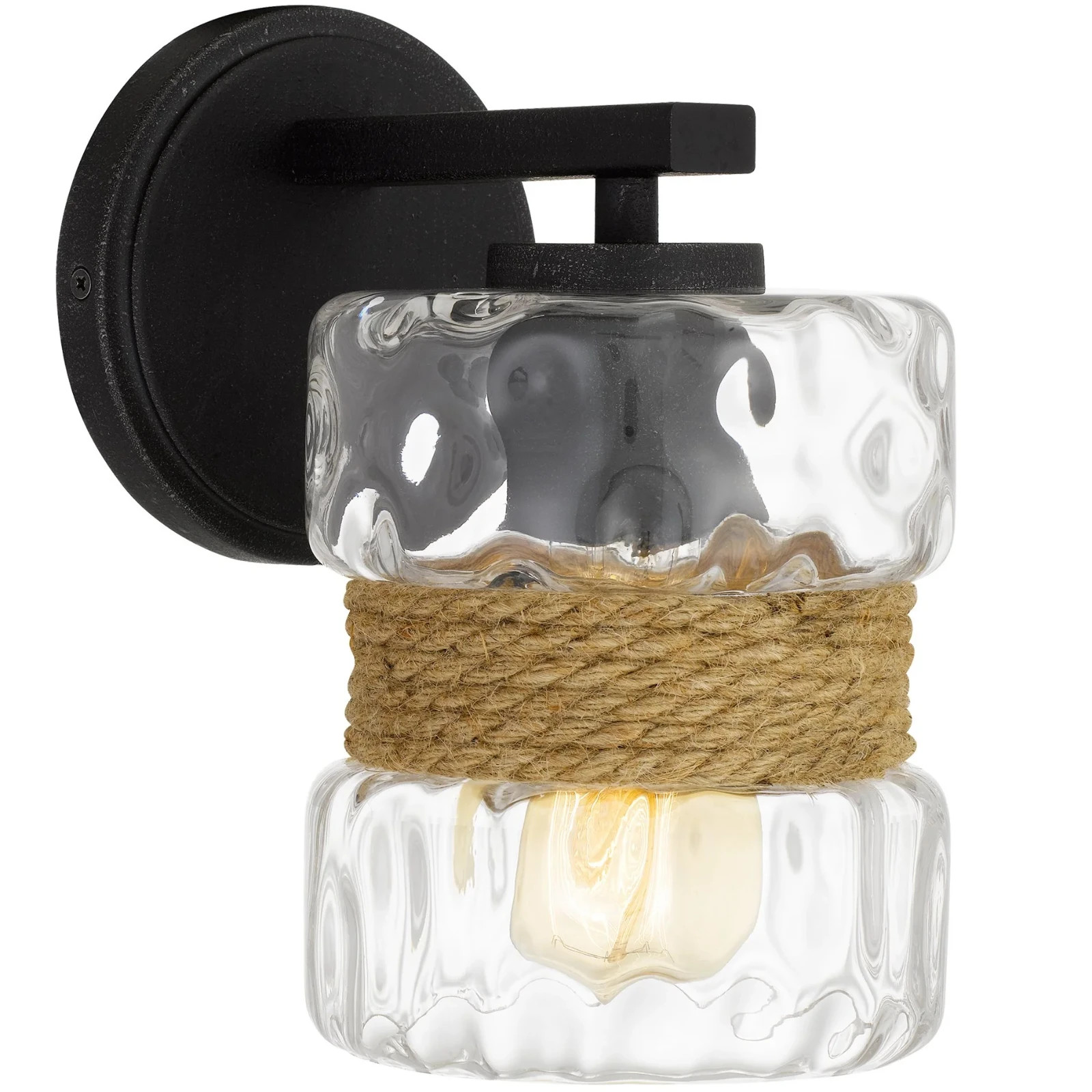 Kira Home Sage 9.5″ Wall Sconce Hammered Glass Shade Textured Black Modern Light