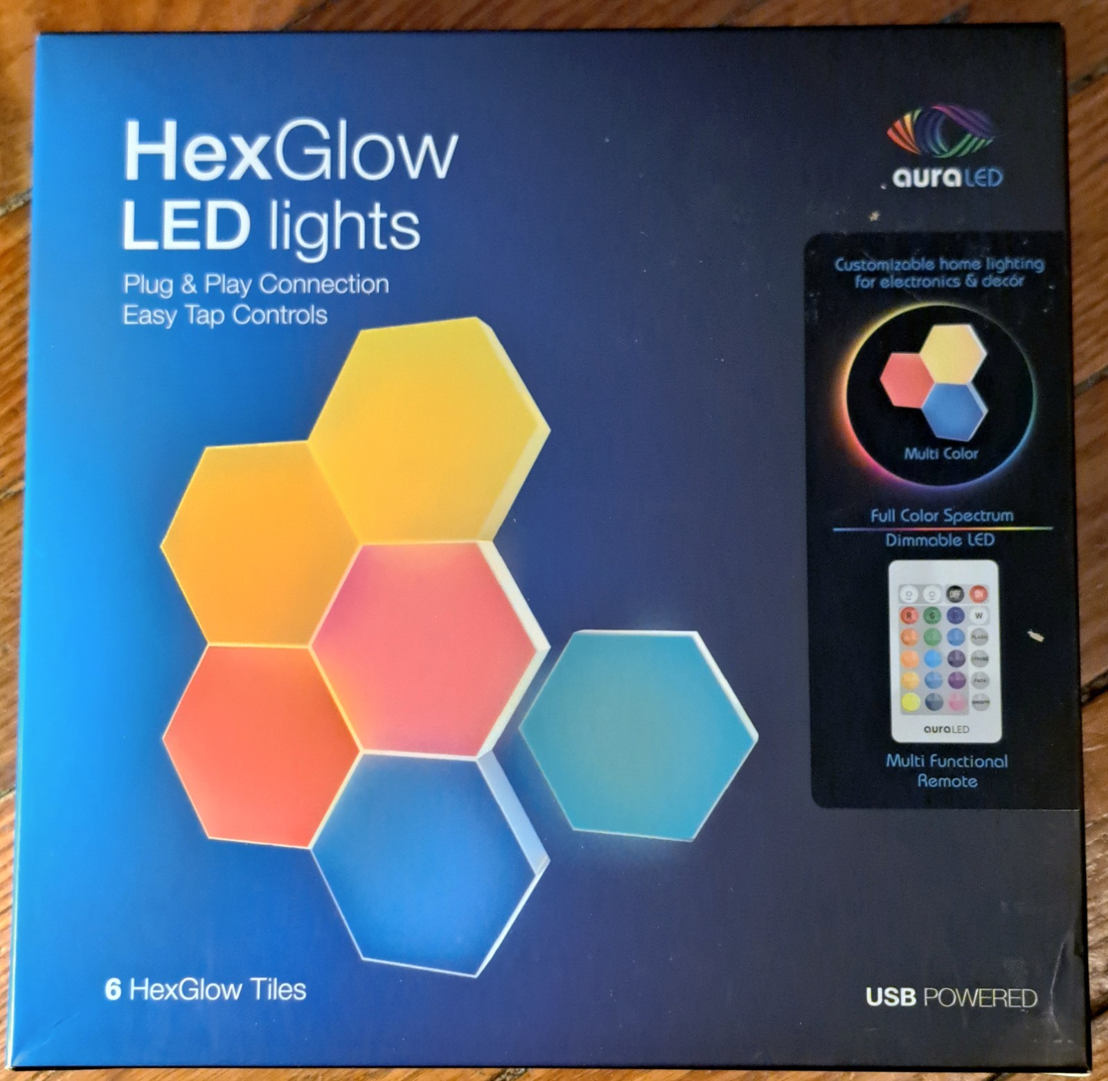 AuraLED Hex Lights 6 Pc Color Changing LED Wall Apple Panels Remote & Touch USB