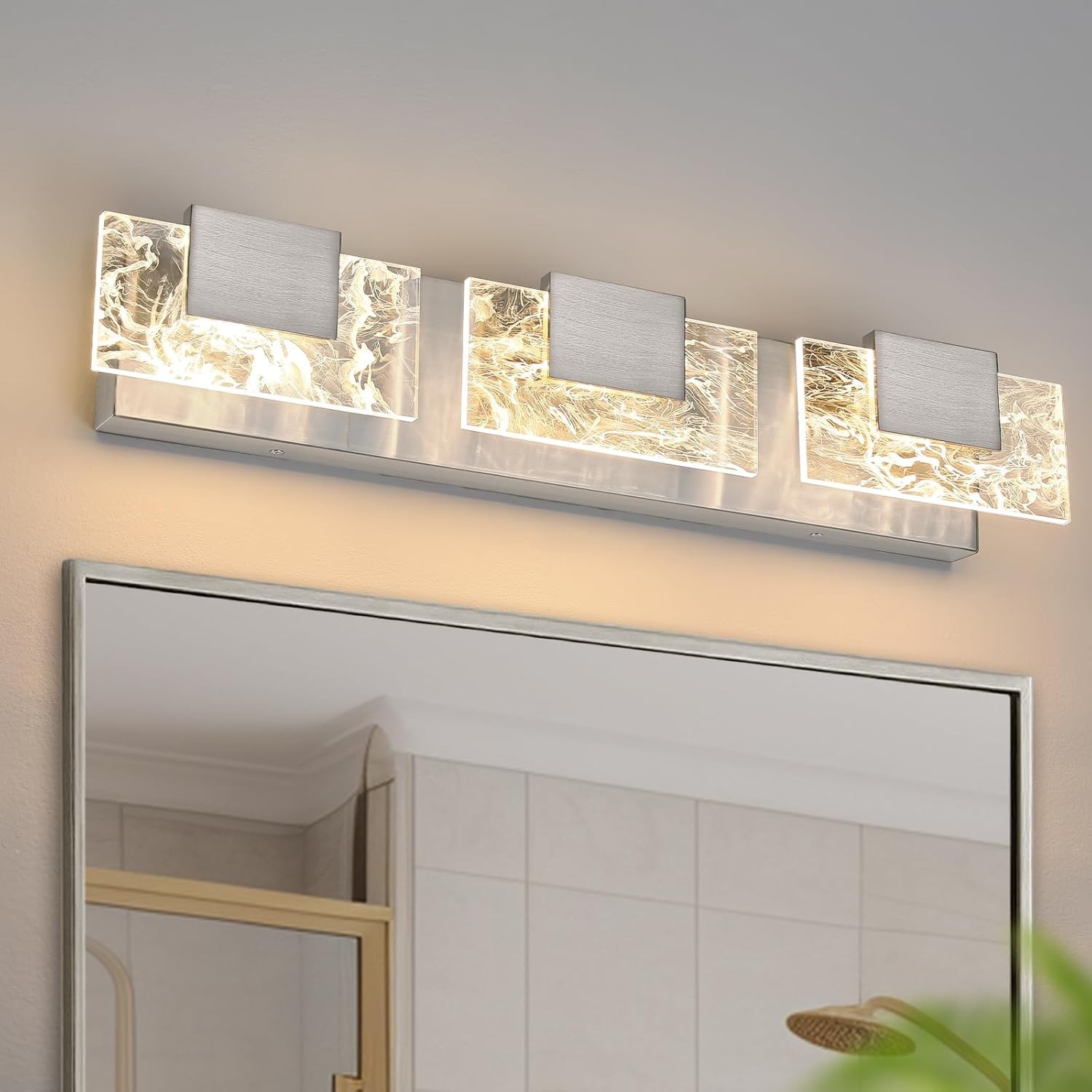 LED Bathroom Vanity Light: 24 Inch Brushed Nickel 3-Lights 3000K 8099WL–03-US