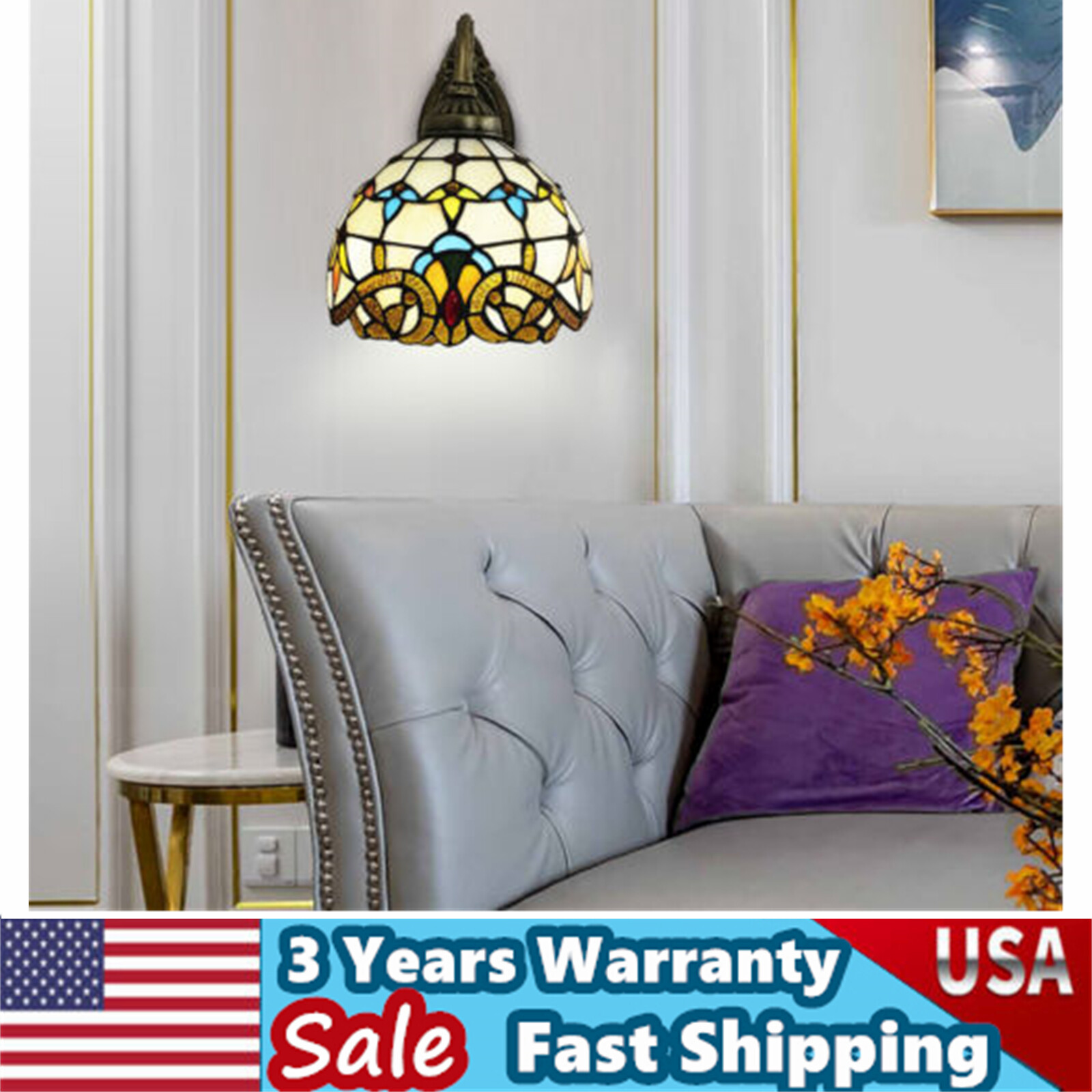 Tiffany Style Wall Sconce Stained Glass Light Art Deco Fixture Wall Mount Lamp