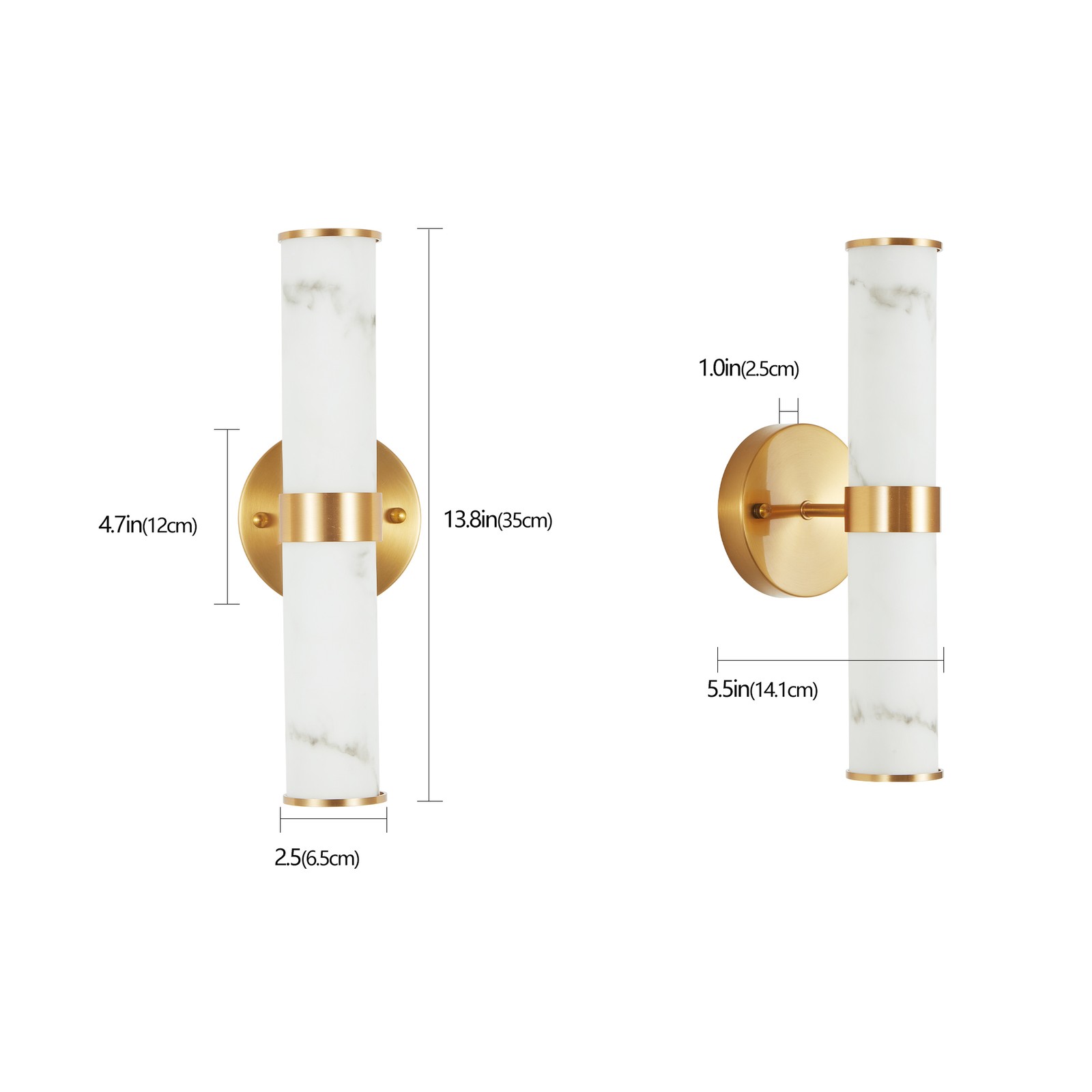 2 Pack 14» LED Wall Light Indoor Marble Texture Gold Sconce Fixture Warm White