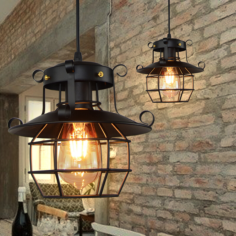Vintage Metal Cage Barn Ceiling Pendant Hanging Light Fixture Industrial 220V