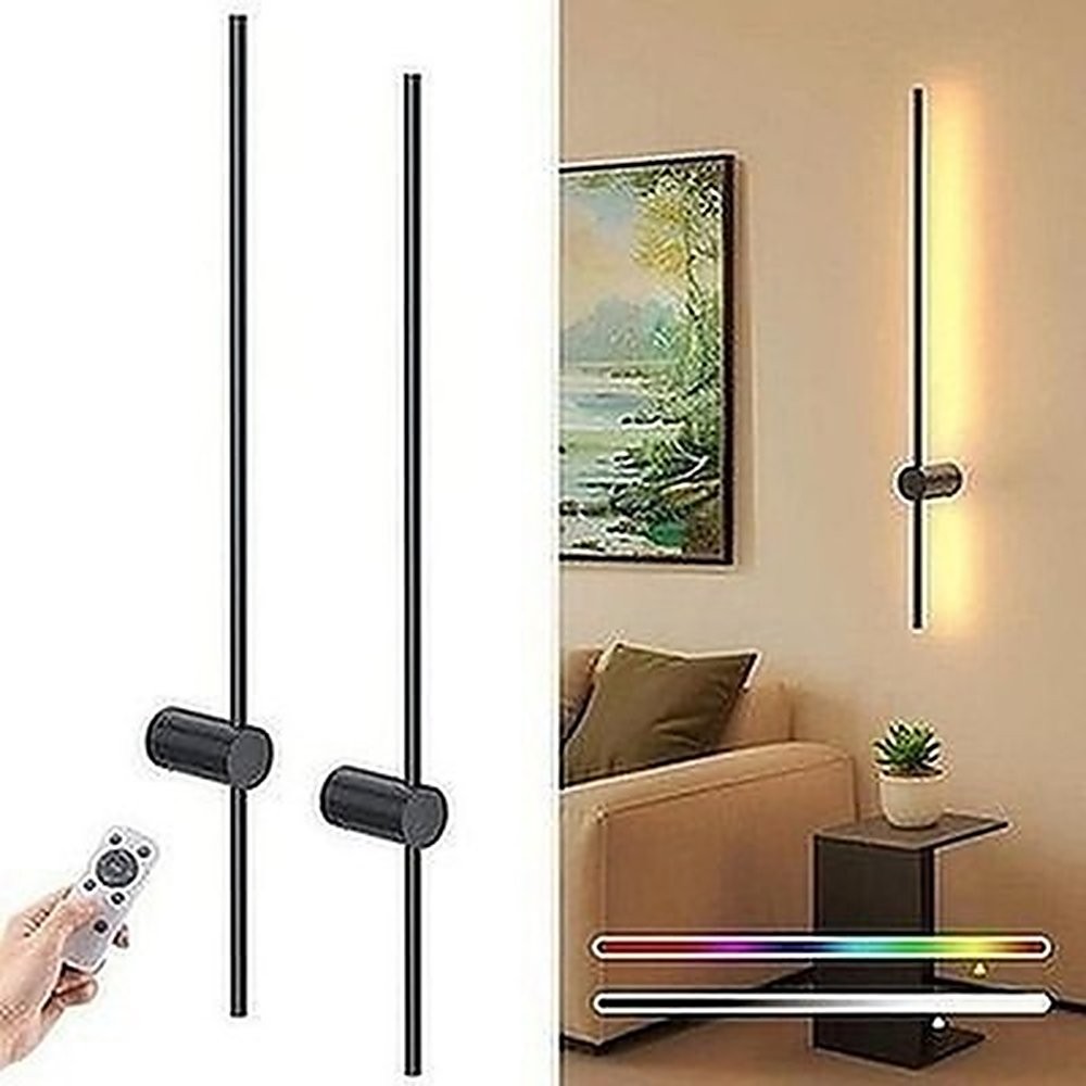 NIORSUN 35.4in Rechargeable LED Wall Sconce Set of 2 Black Remote Dimmable #R011