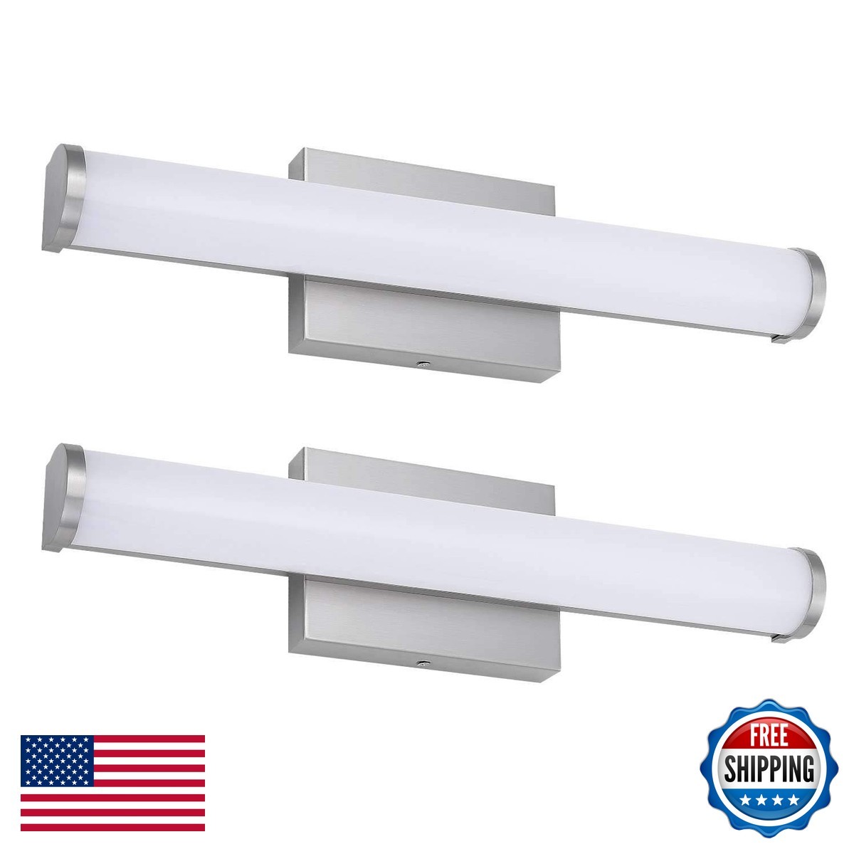 ASD 18″ LED Linear Vanity Light, Dimmable, 20W 1500LM, Nickel, 2 Pack