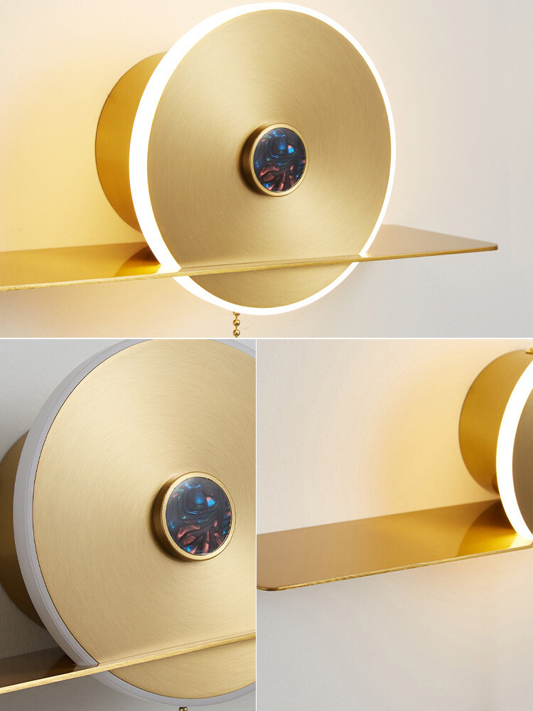 Modern LED Acrylic Bedside Lamp Fixture Metal Shelf Wall Light with Pull Switch