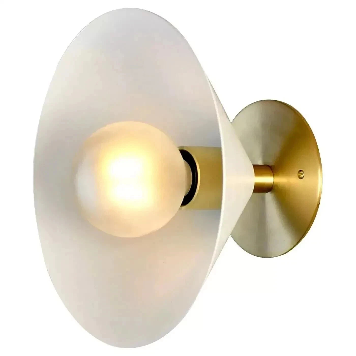 1 Light Curved Brass Shade Handmade White Modern Mid Century Brass Wall Sconce