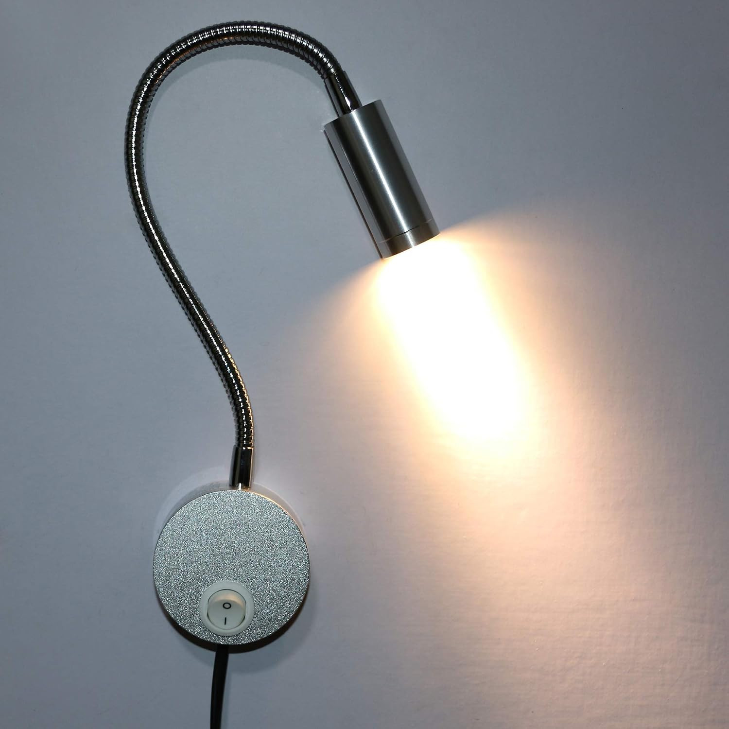 Warm White 3W LED Wall Sconce with Flexible Gooseneck & On/Off Switch
