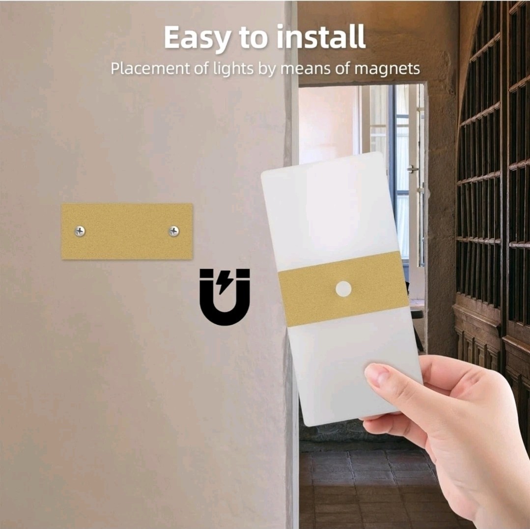 Battery Operated Wall Sconces, Gold Rechargeable Wall Lights with Motion Sensors
