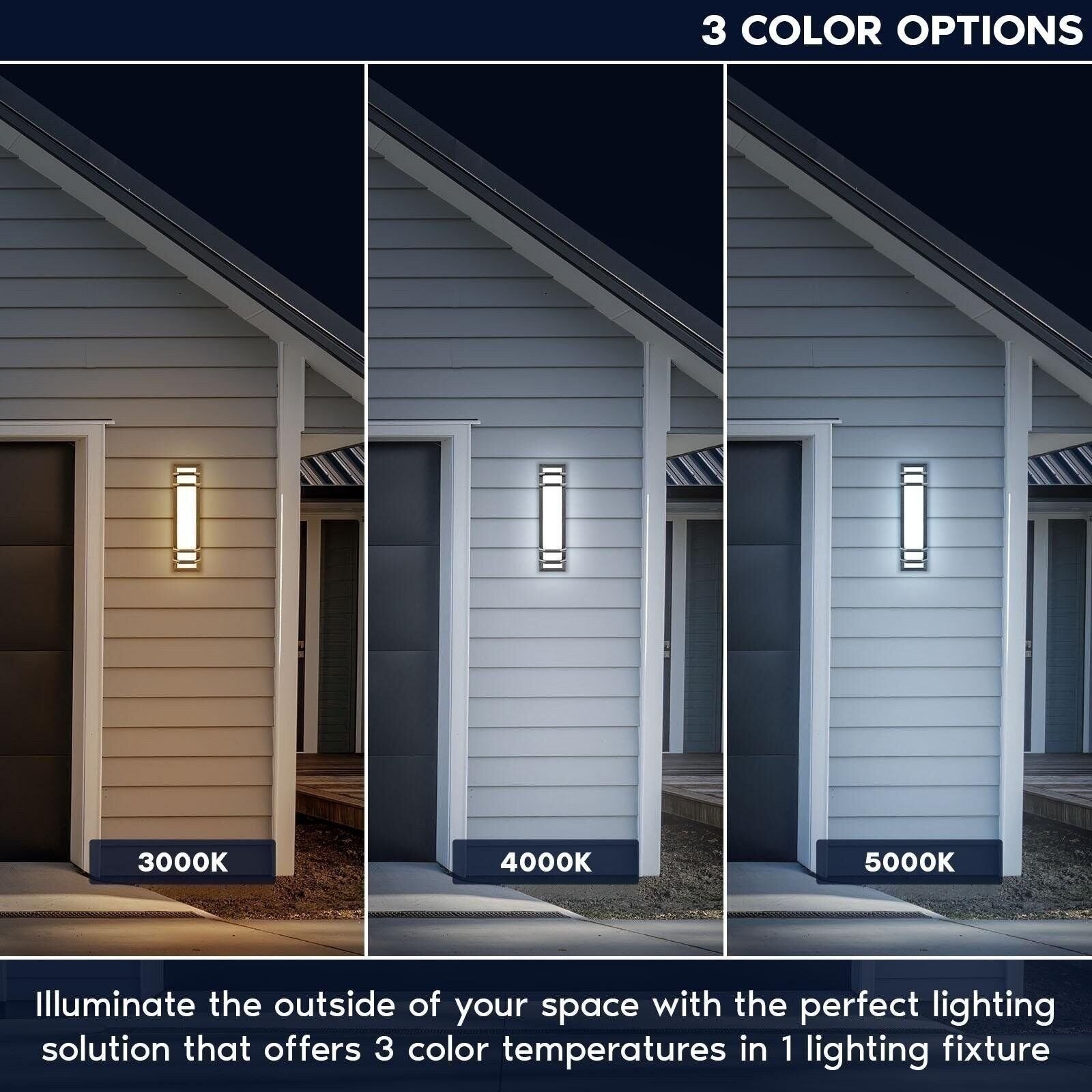 Luxrite LED Outdoor Wall Light 23.62in 3CCT 3000K-5000K 20W Black Aluminum IP65