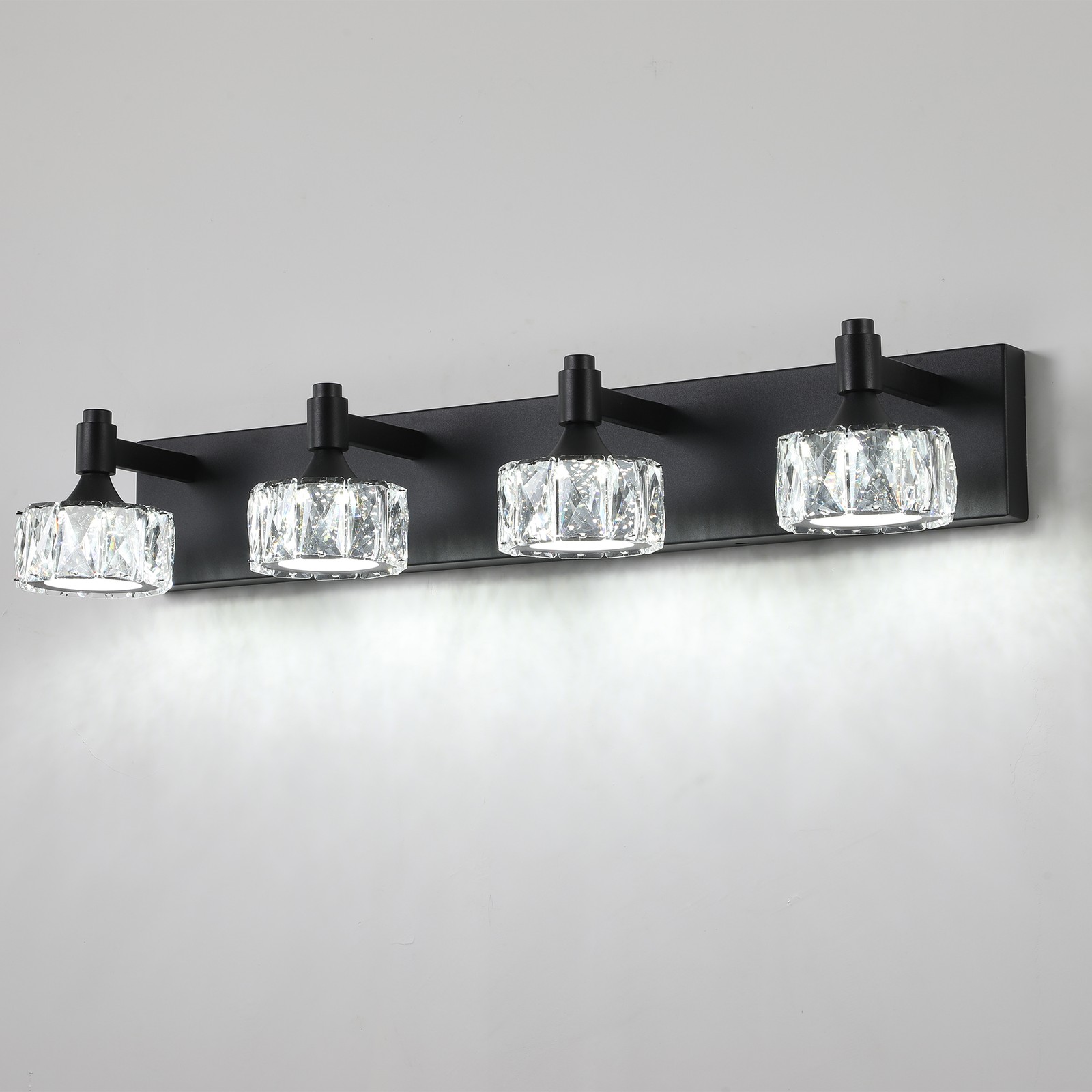 Black 28» Vanity 4 Light Crystal for Bathroom Mirror Wall Lamp Dimmable Fixture