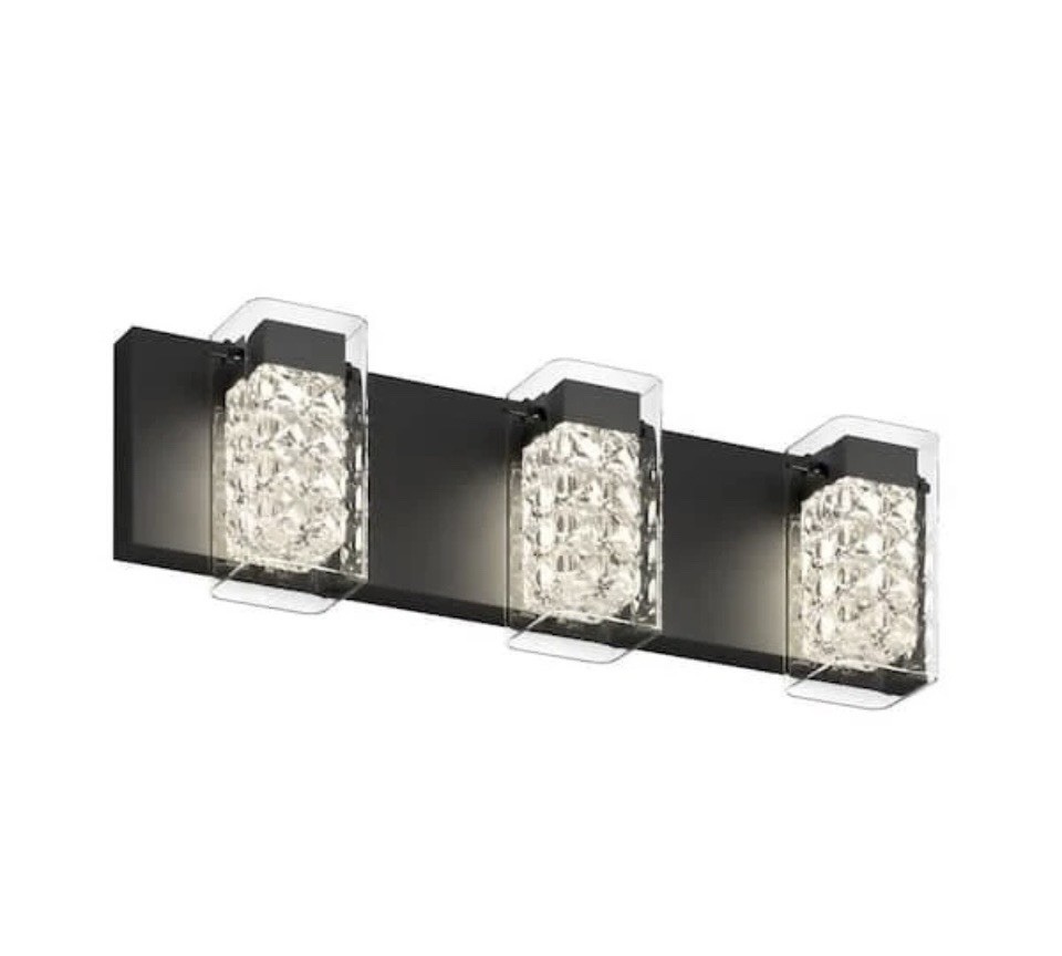 ARTIKA Crystal Cube 20 in. 3 Light Matte Black Integrated LED 5-CCT Vanity Light