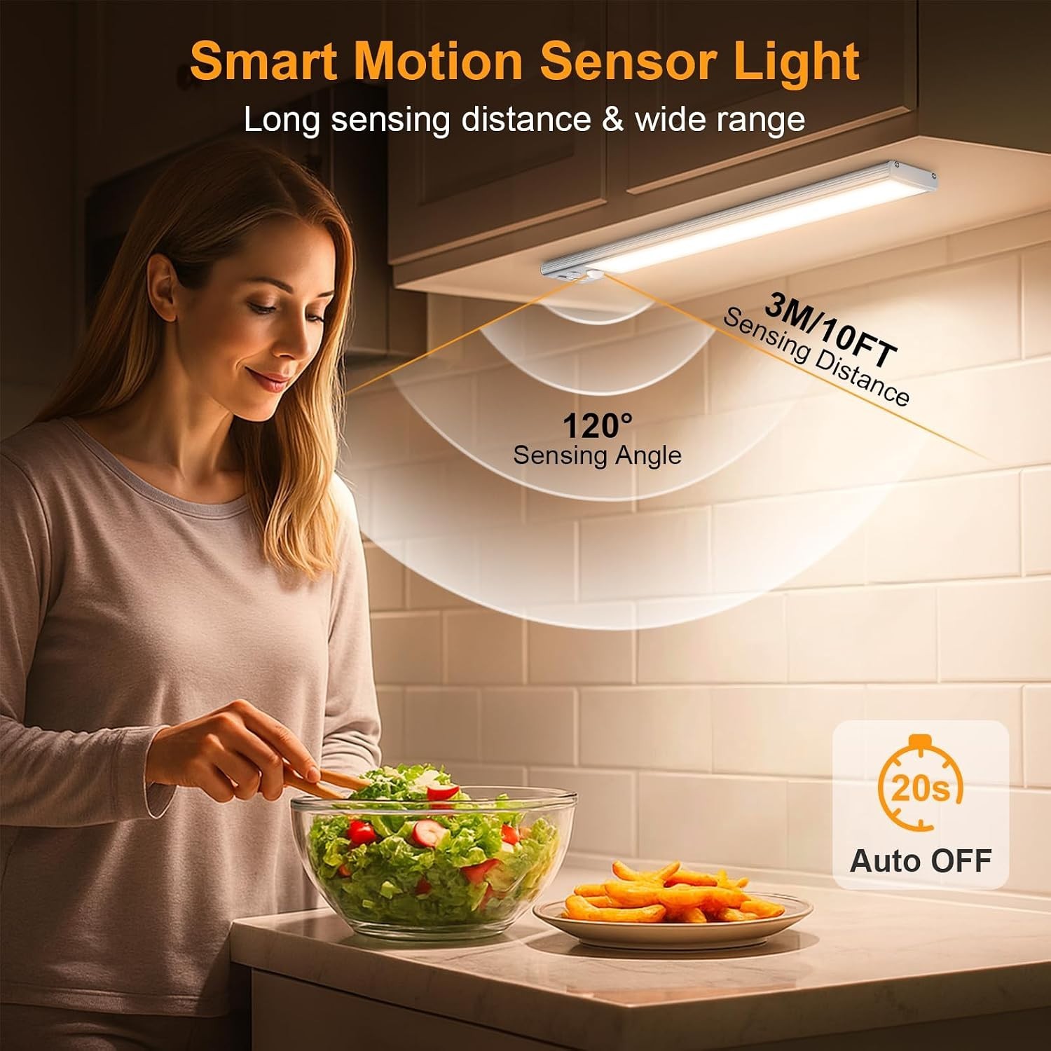 Energy-Efficient 10.2-Inch Under Cabinet Lighting – 3 Color Modes & Rechargeable