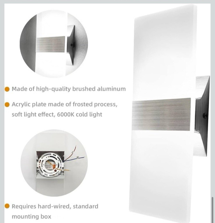 Modern Wall Sconces Set of Two KICAAO Led Wall Light 10w, 2700k Cool White NEW