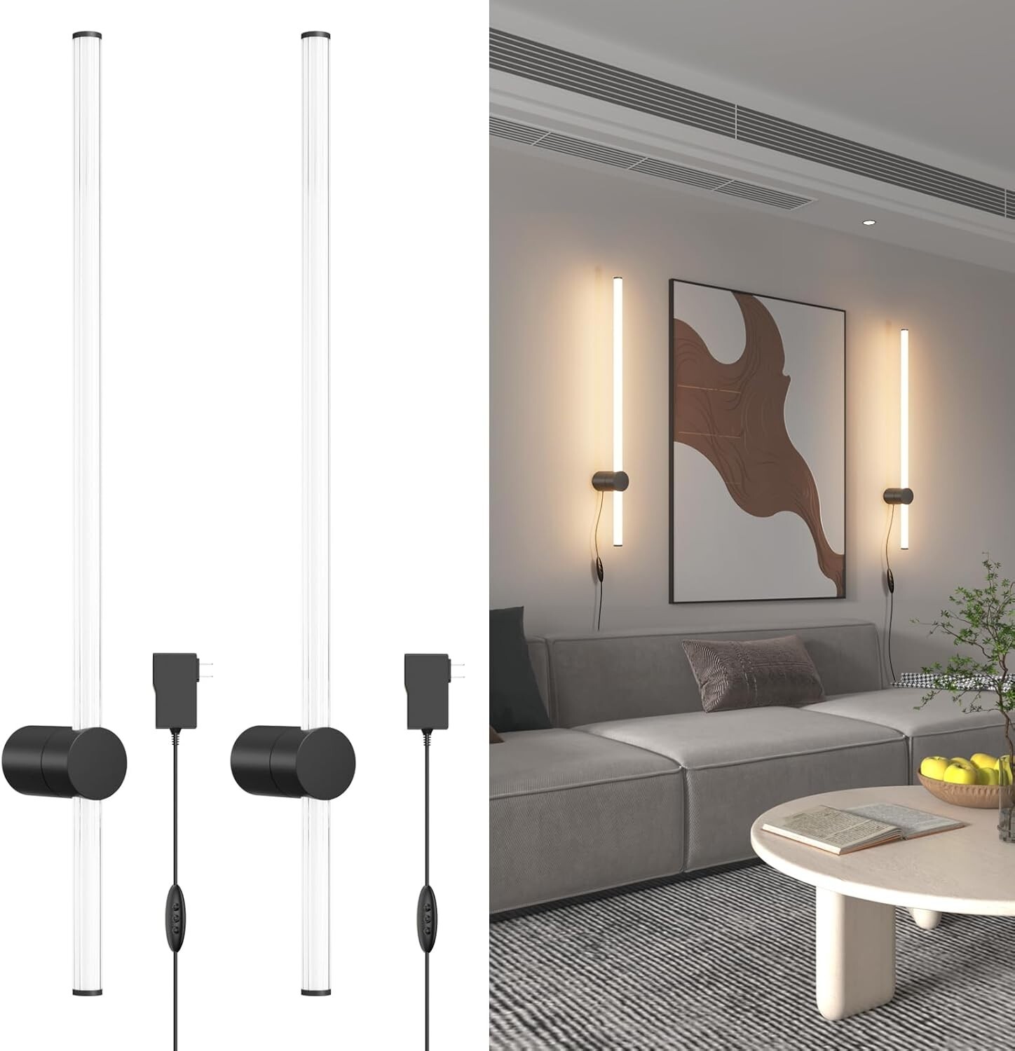 2Pcs LED Wall Light Sconce 31.5 in 22W 3000K Dimming 6 Adjustable Levels