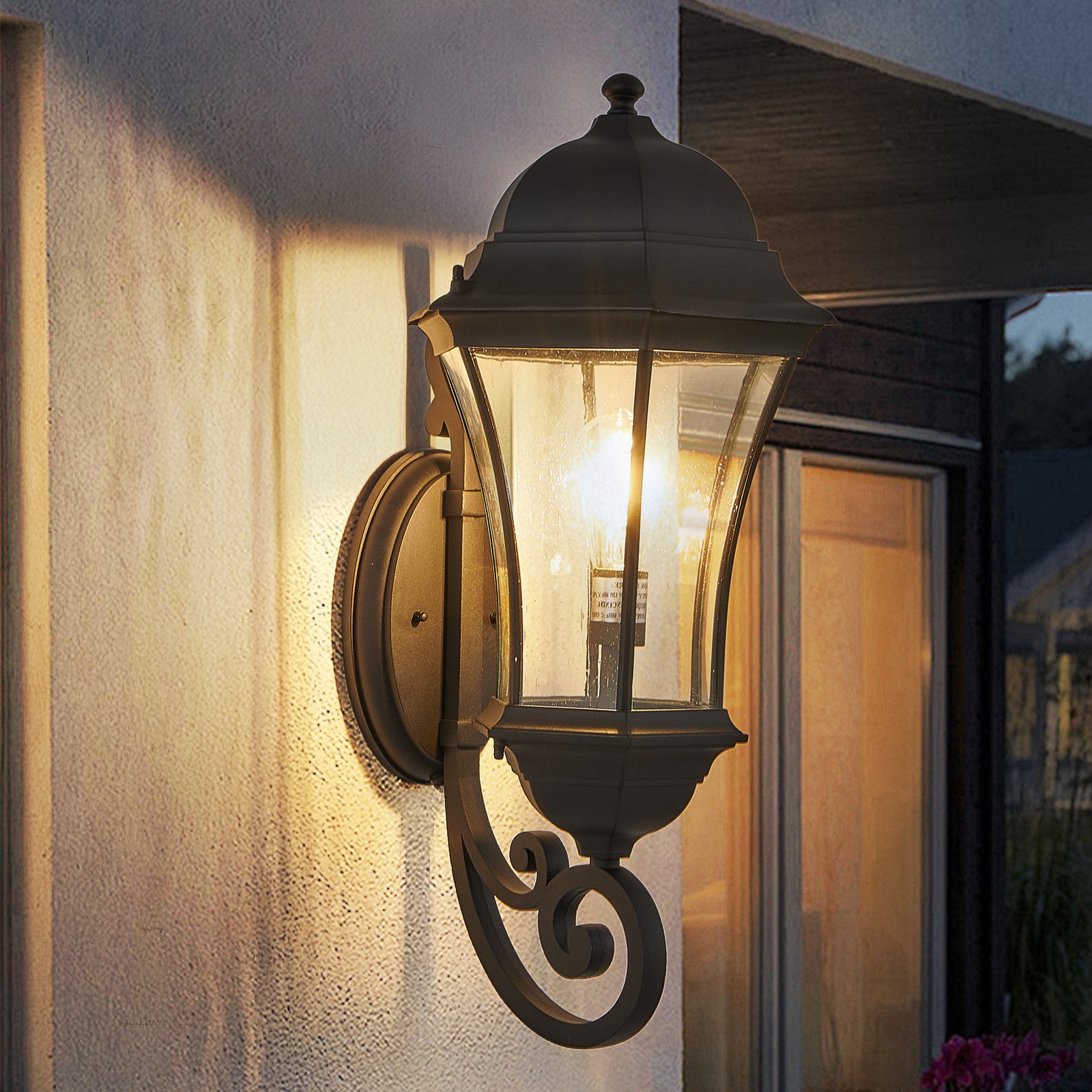 27″ Outdoor Wall Light Dusk to Dawn Porch Sconce Exterior Aluminum Fixture Black