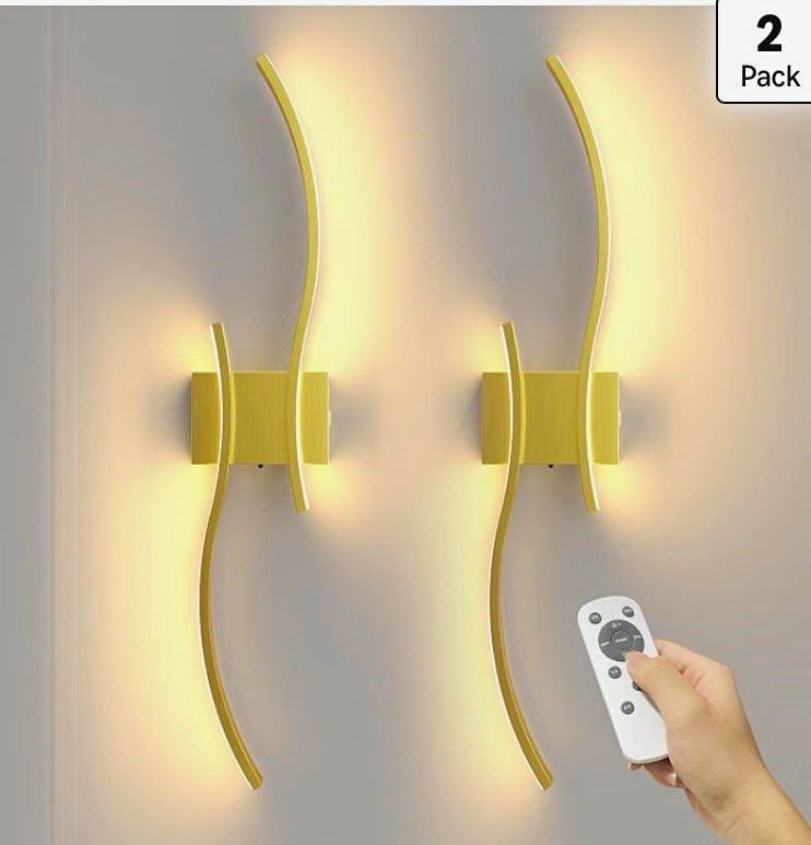 NIORSUN Gold Matte Rechargeable LED Wall Sconce 2-Pack Remote Dimmable Timer