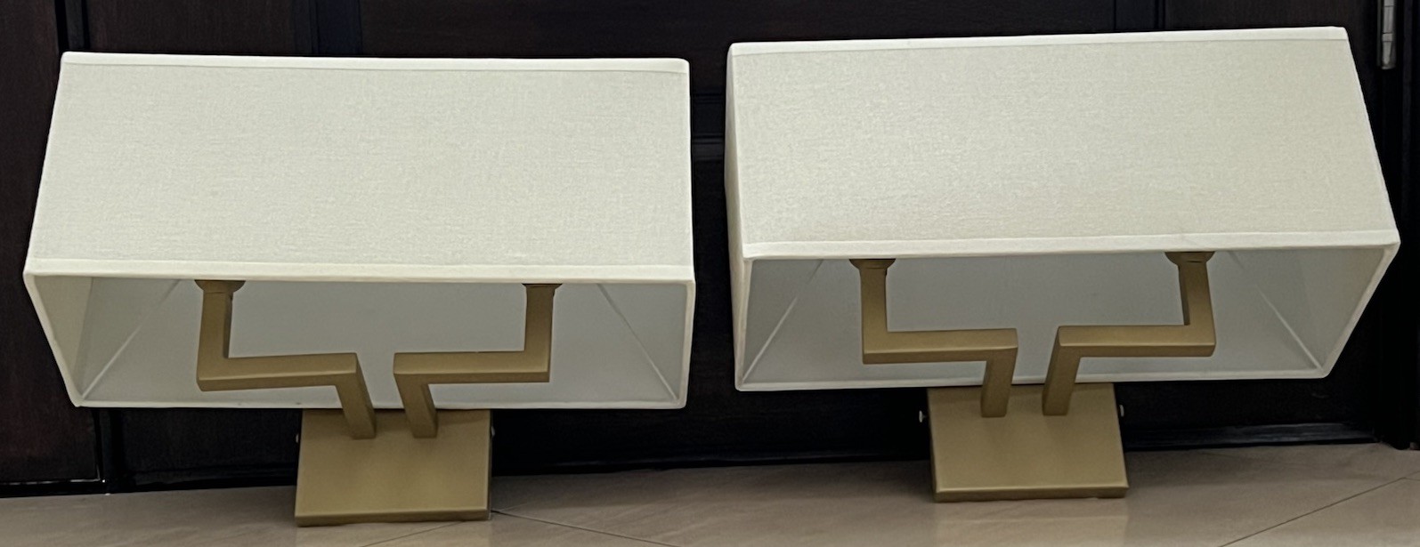 Set 2 Wall Sconces Lighting Satin Gold Finish Linen Shade Wall Lights As Shown