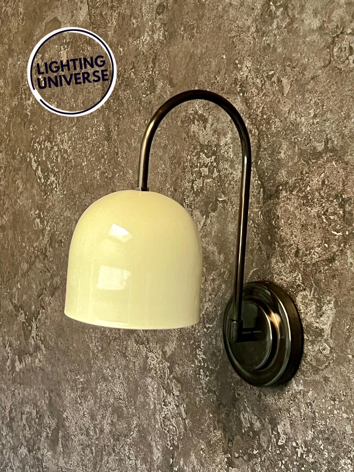 Handmade Aged Brass Wall Sconce: Cream Dome Shade Stilnovo Bedside Lamp