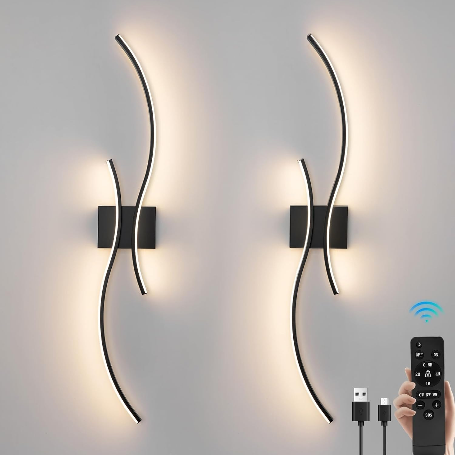 Battery Operated Wall Sconces Set of 2, Dimmable Rechargeable Battery Wall Light