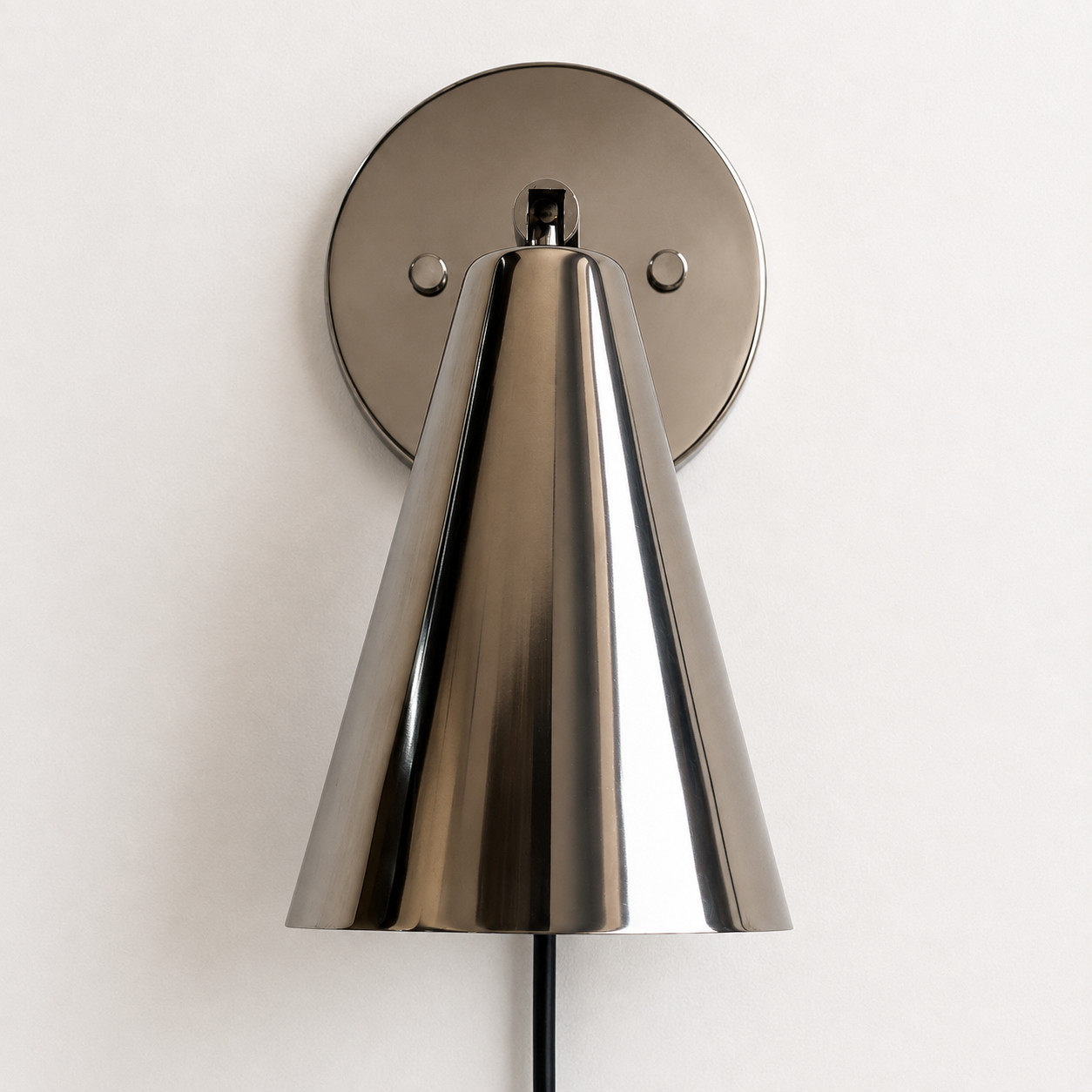 Polished Chrome Wall Sconce, Modern Metal Wall Light, Adjustable Cone Shade