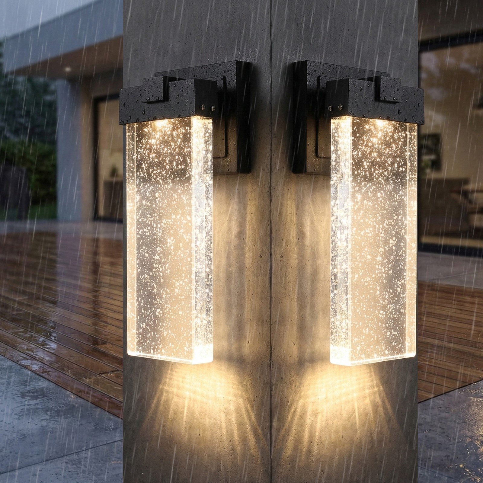 2 Pack Bubble Crystal LED Wall Light Modern Outdoor Porch Sconce Fixtures Black