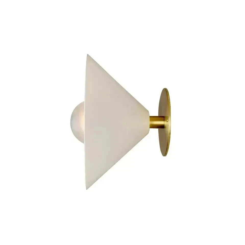1 Light Curved Brass Shade Handmade White Modern Mid Century Brass Wall Sconce
