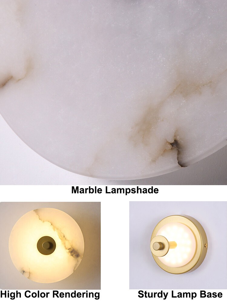 LED Surface Mounted Wall Lamp D16/25CM Round Marble Stone Bedside Light Fixture