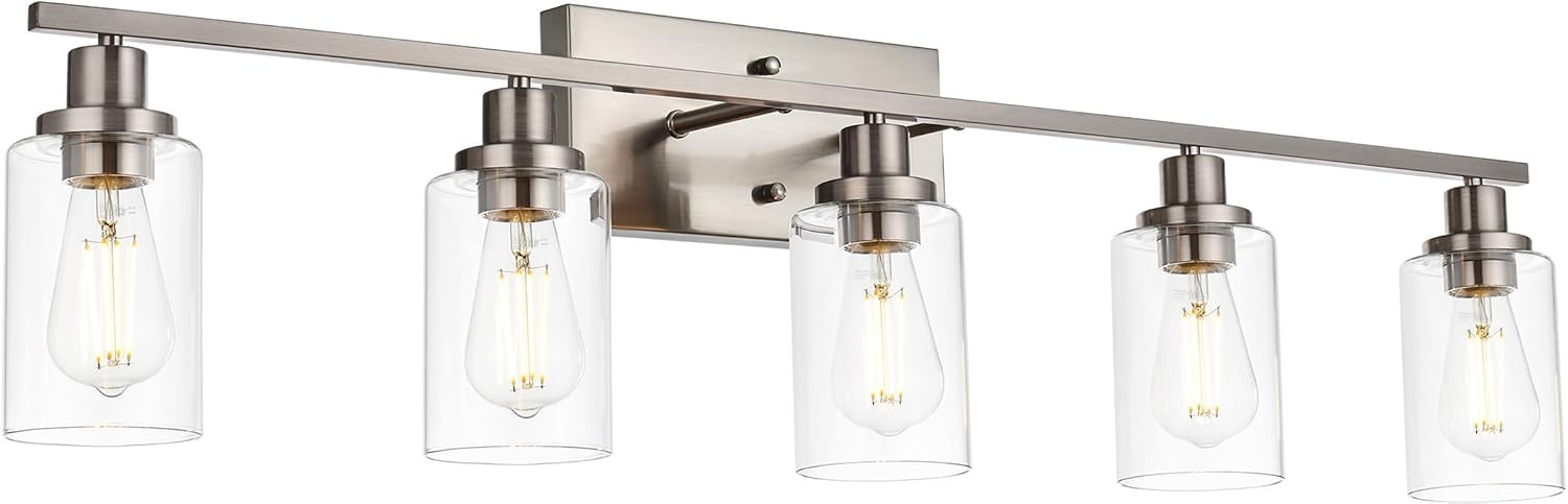 MELUCEE 5-Light Bathroom Vanity Light Brushed Nickel Clear Glass B07ZKHL9LT