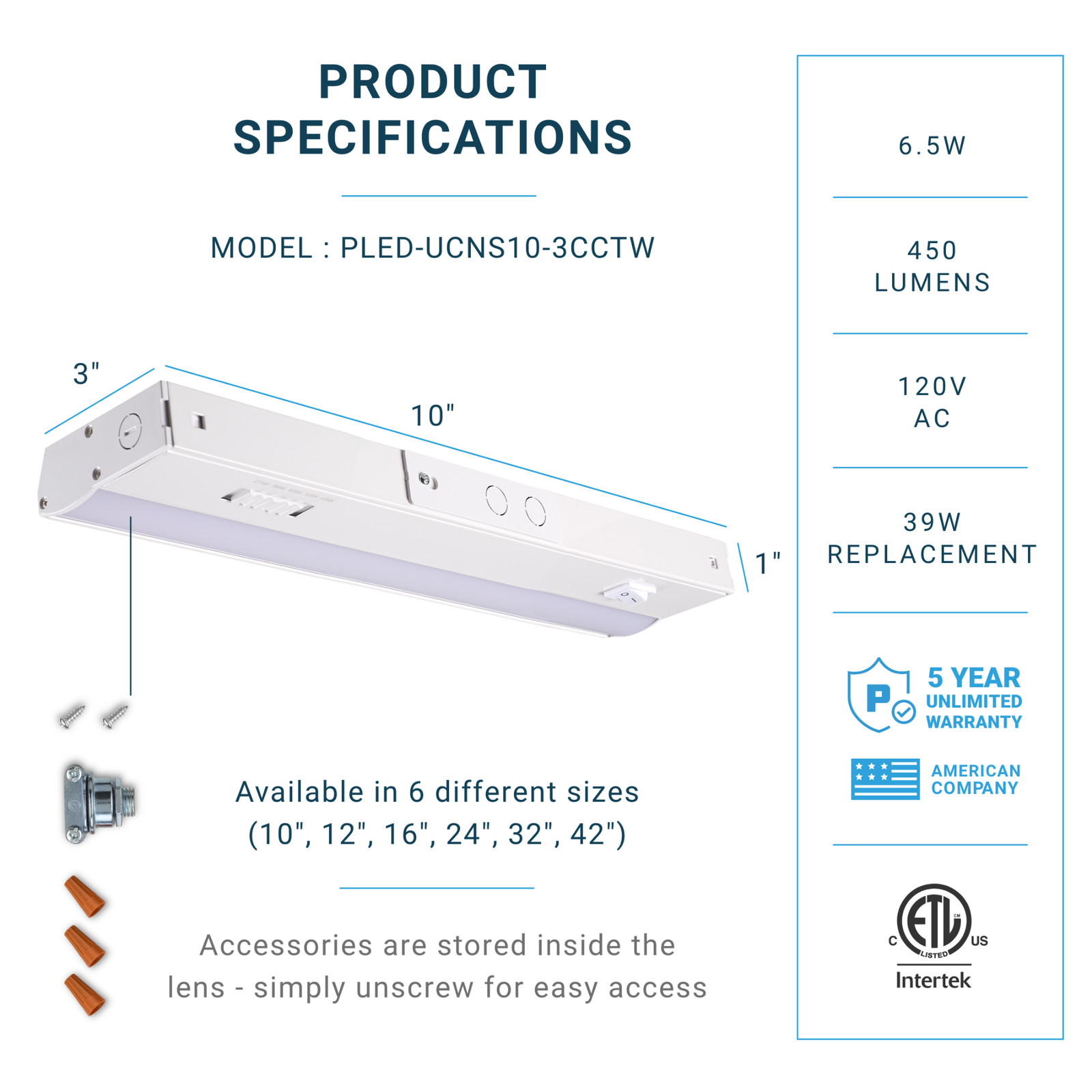 PARMIDA LED 10″ Under Cabinet Light 3CCT Hardwired Dimmable Kitchen Counter