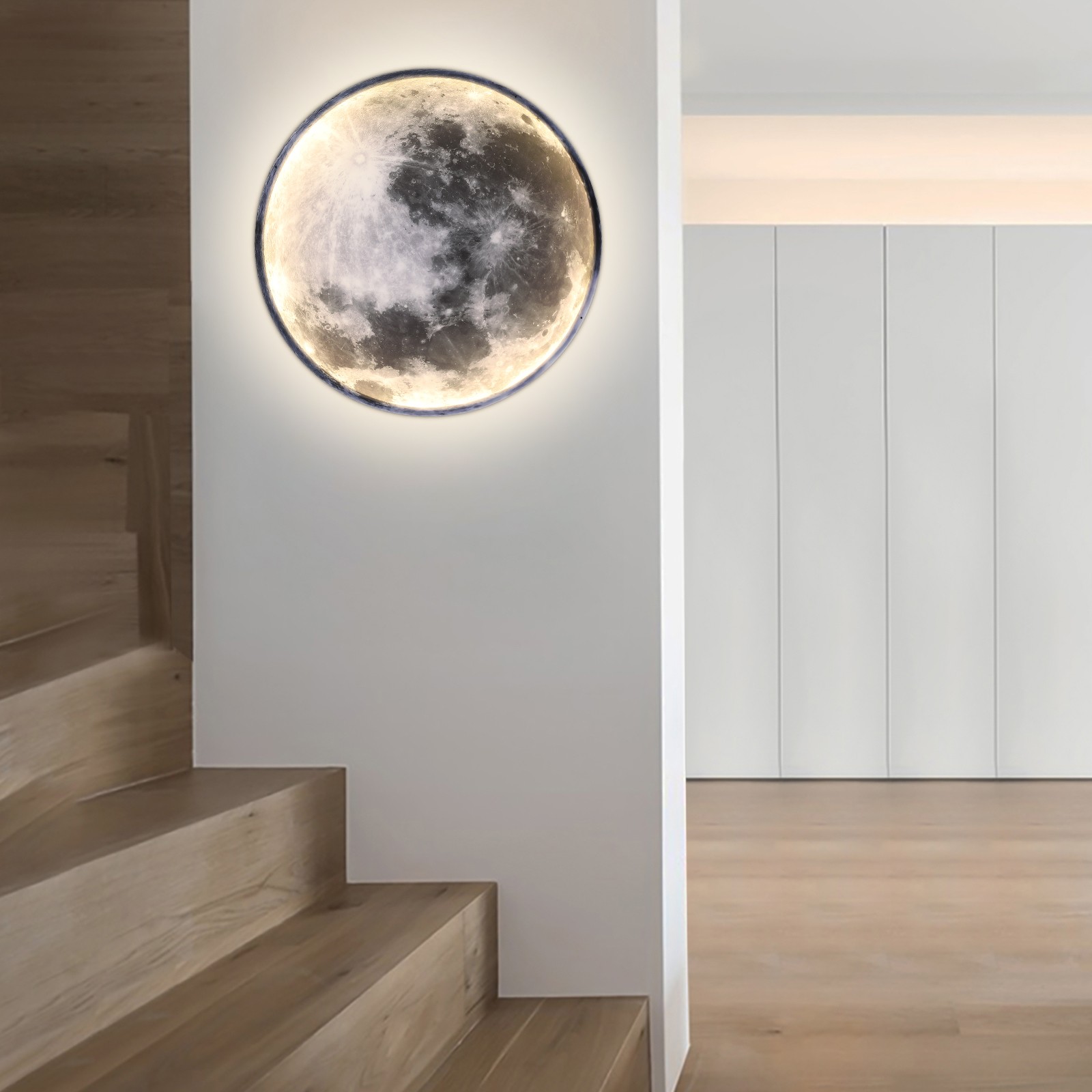24W Wall-Mounted Fixture, 110V LED Moon Wall Lamp, 50cm(D) Dimmable Wall Light