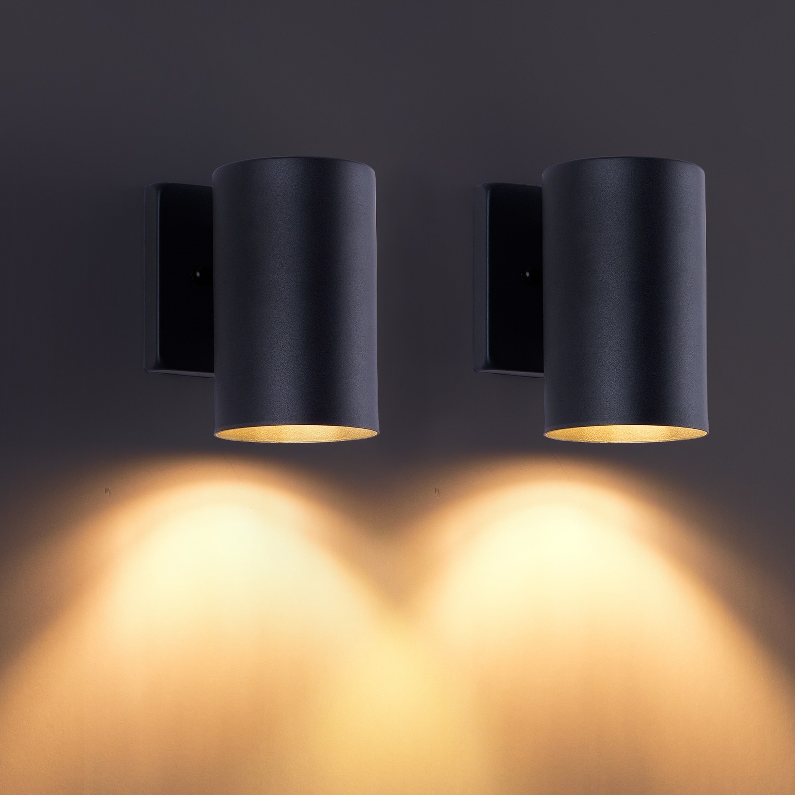 2 Pack 7» Outdoor LED Wall Light Modern Black Porch Sconce Mount Metal Fixture