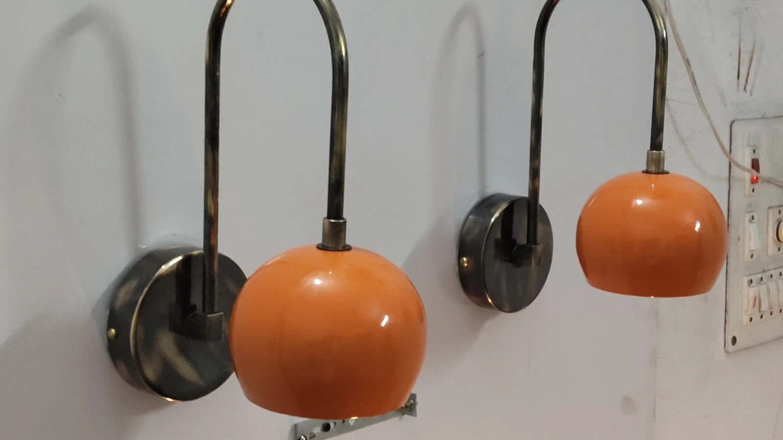 Mid Century Brass Wall Sconce Light – Orange Dome Shade Retro Fixture E12/E14/E2