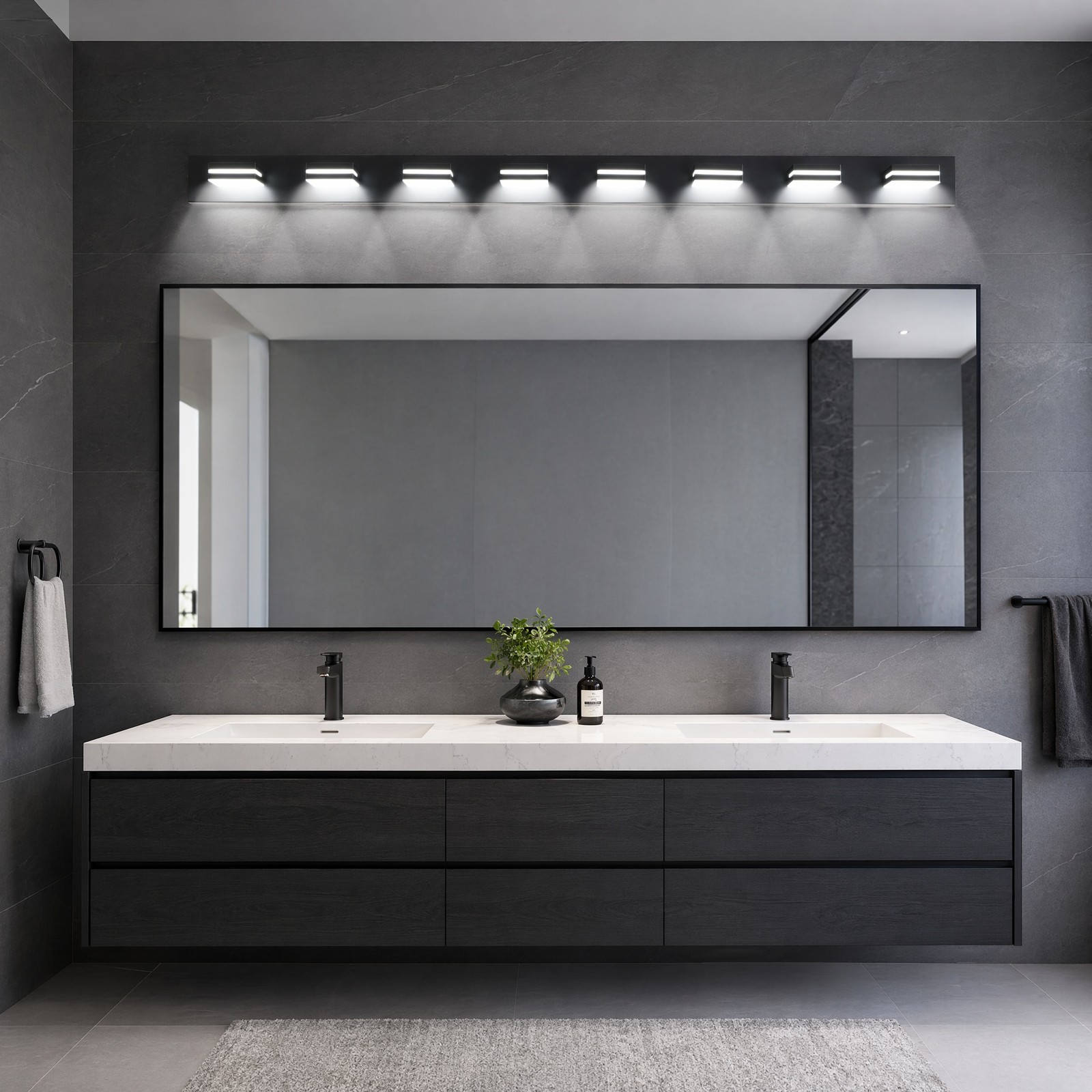 63» Modern Vanity Light 8 Lights LED Bathroom Mirror Wall Sconce Black Fixture