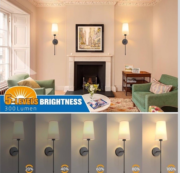 Niorsun Wireless Battery Operated Wall Sconces-Black