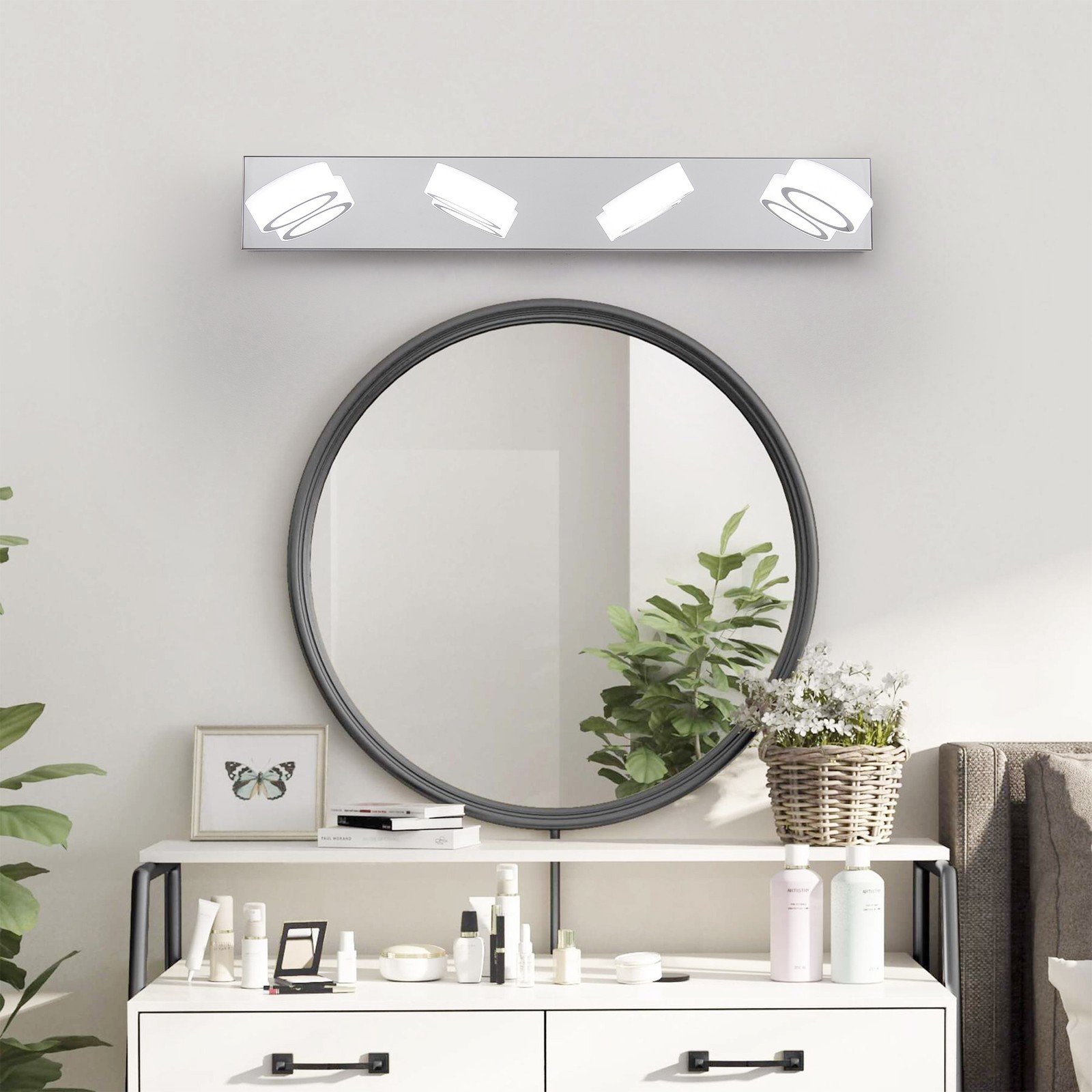 29″ 4 Lights LED Vanity Light Bathroom Mirror Silver Modern Wall Lamp Fixture UL