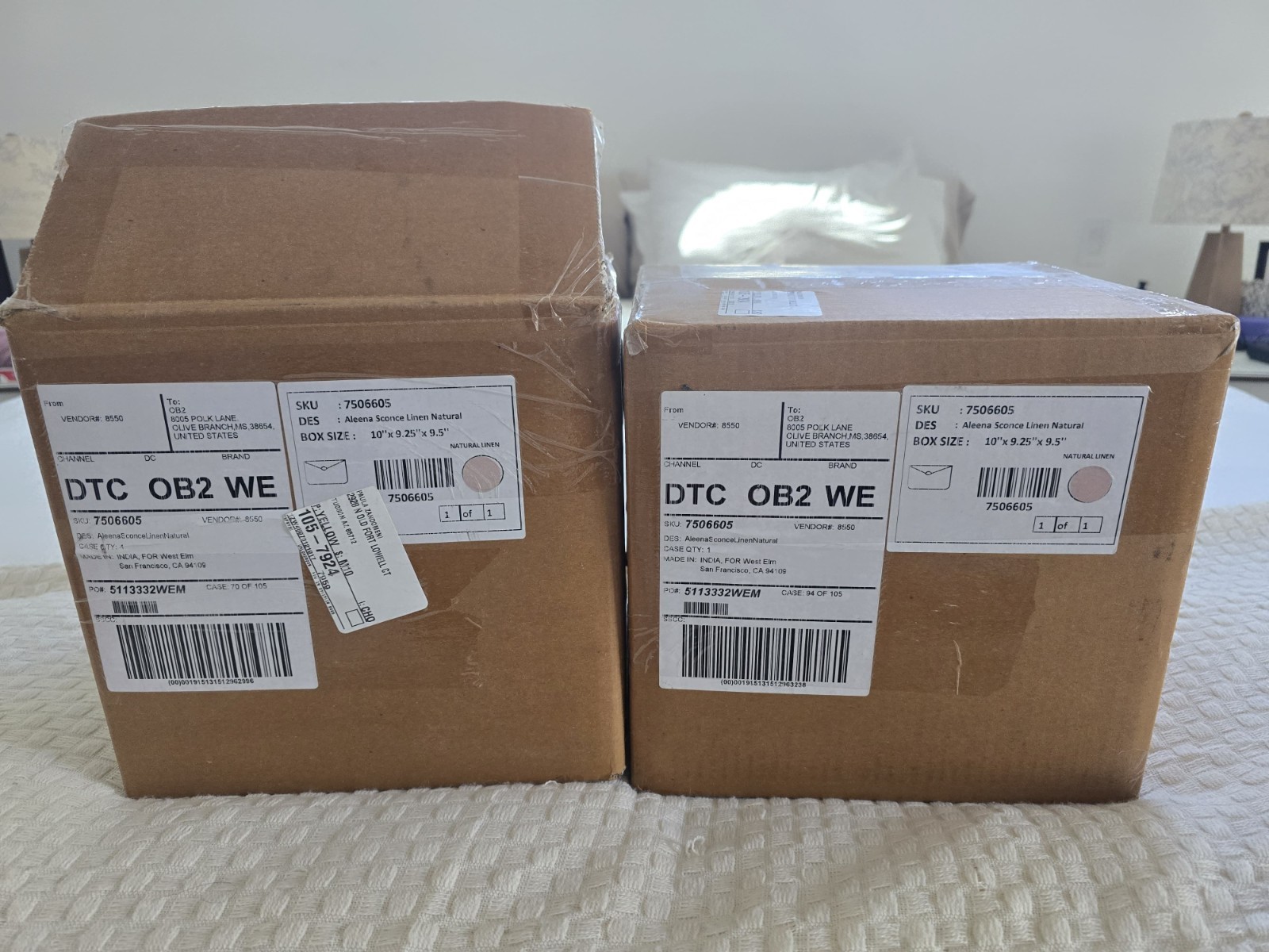 Aleena Sconce (10″) – Set of 2 – Bronze Base & Linen Shade – NEW – open box