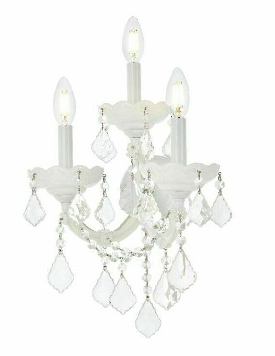 White Frame with Chrome French Pendant Crystal Vanity Wall Sconce Light Fixture