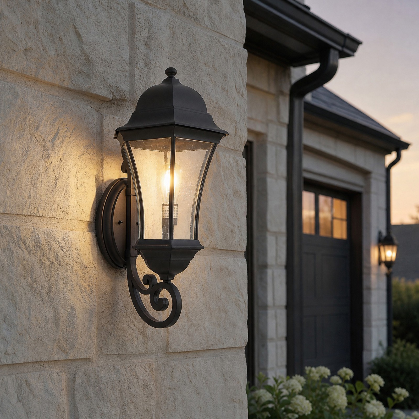 27″ Outdoor Wall Light Dusk to Dawn Porch Sconce Exterior Aluminum Fixture Black