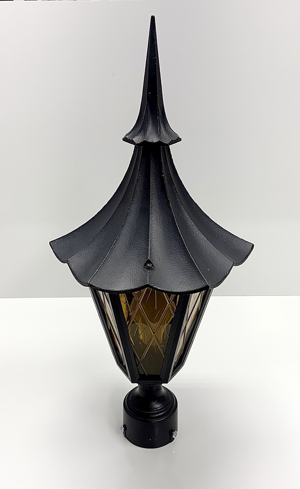 Vintage Mid Century Gothic Witches Hat Post Mount Light 22 1/2″ Tudor Cast Old