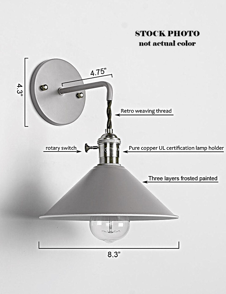 Wall Sconce Nordic Lighting Fixture Rotary Switch Gray Wall Lamp E26 NIB