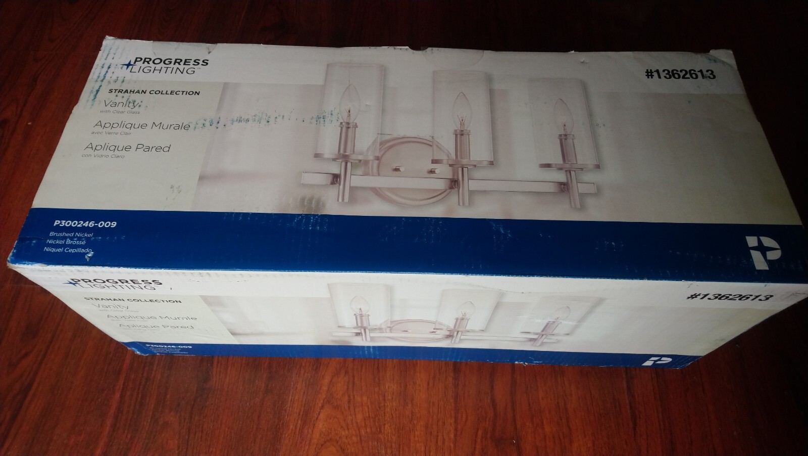 NIB Nice Bathroom 22″-W 3-Lite VANITY LIGHT w/ Clear Glass (brushed nickel finis