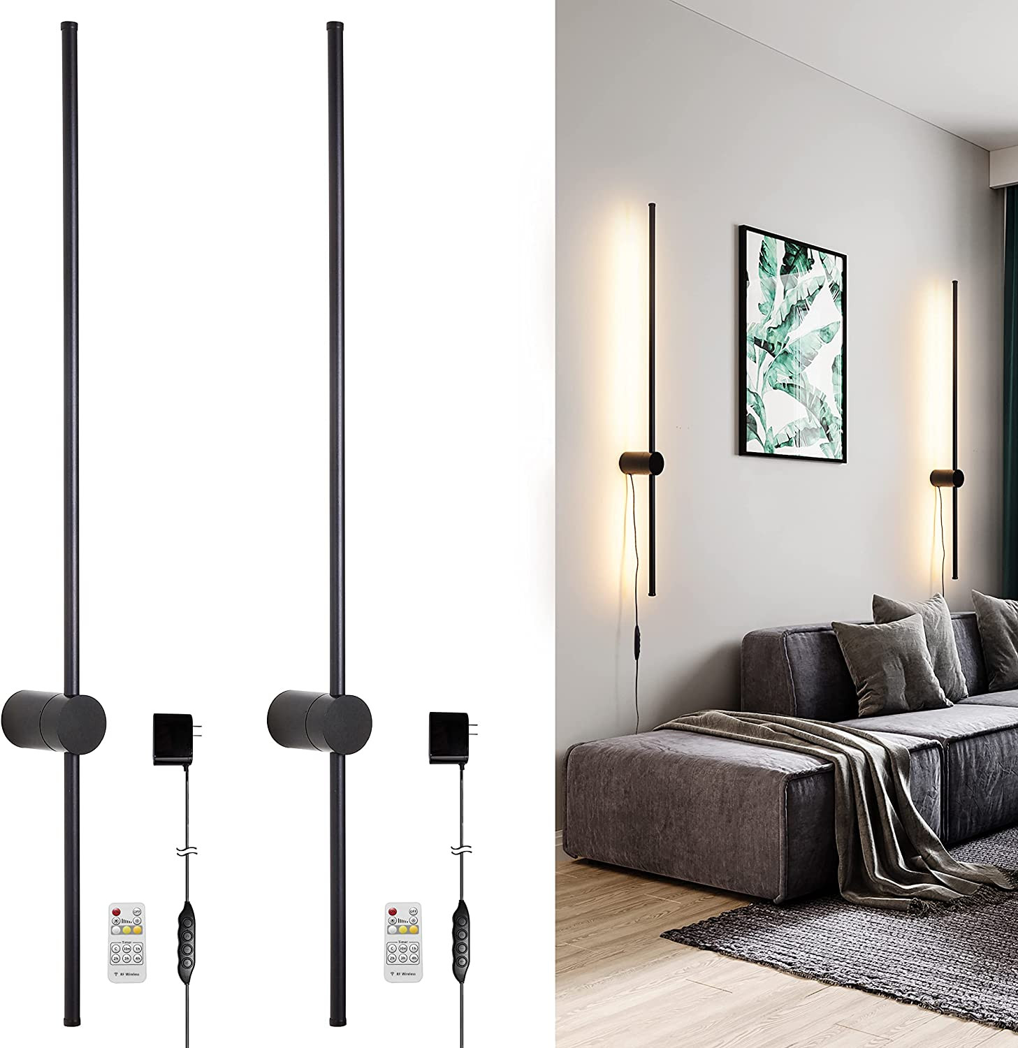 LED Wall Lights RC Dimmable Modern Plug in Wall Sconce Set of 2 With Dimmer 39″