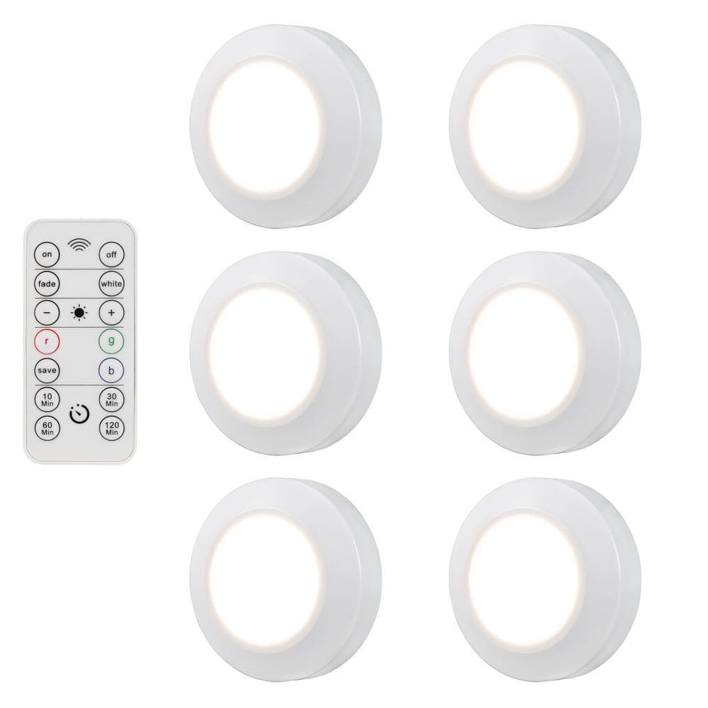 ENERGIZER 6-Pack Battery Operated LED Under Cabinet Puck Lights with Remote