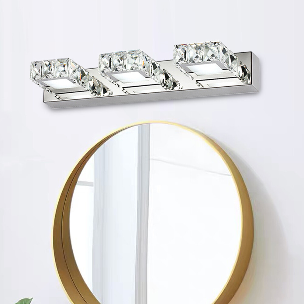 3 Square Lights Modern Bathroom Vanity Light LED Crystal Mirror Front Wall Lamp